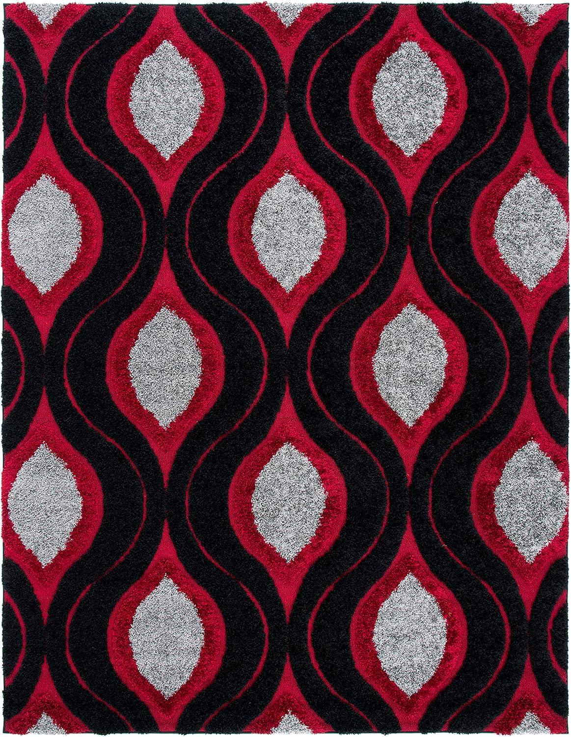 image:imageSAFAVIEH Florida Shag Collection Area Rug 86 x 12 Cream amp Smoke Modern Ogee Design NonShedding amp Easy Care 12inch Thick Ideal for High Traffic Areas in Living Room Bedroom SG4611179Red Black