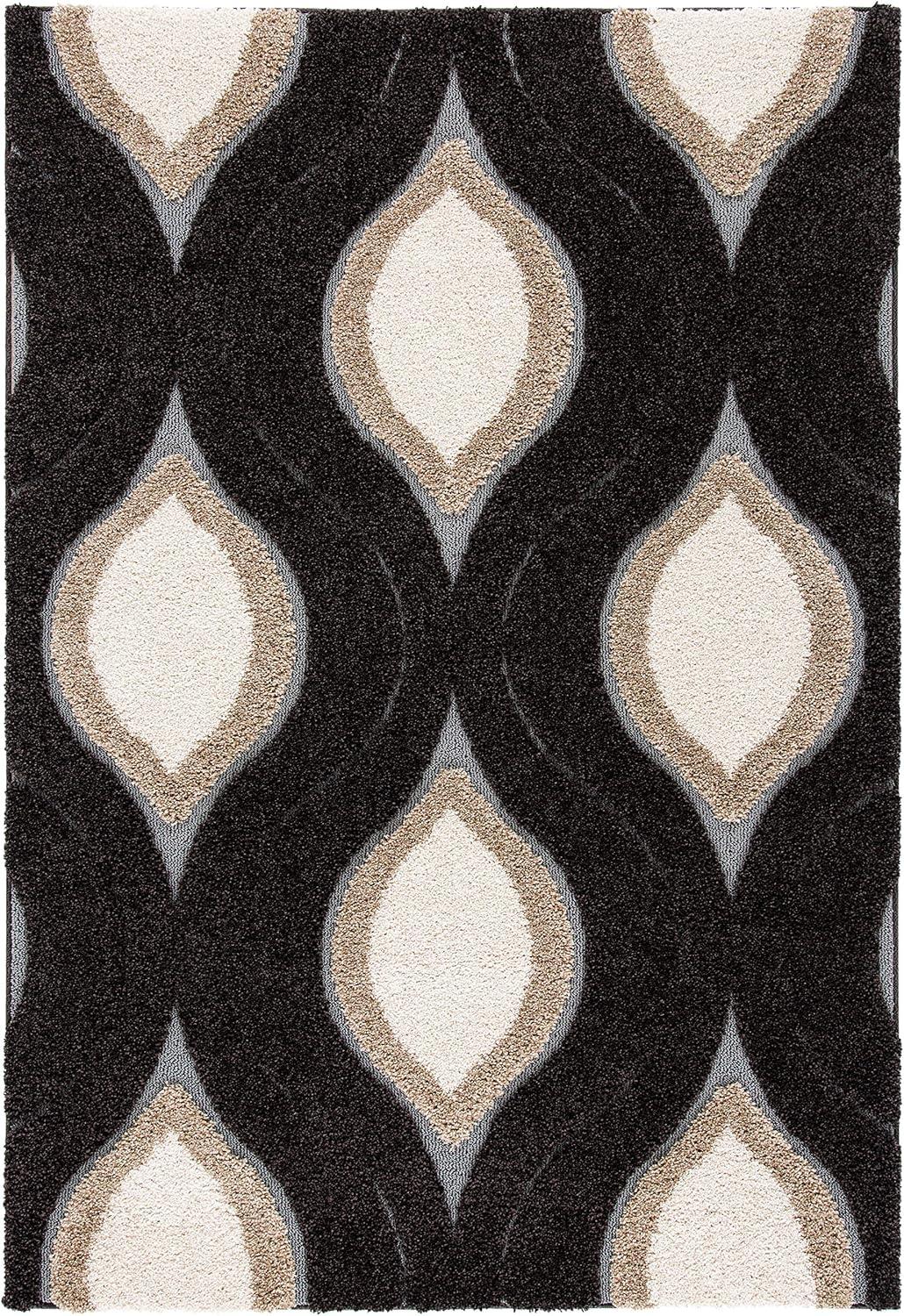 image:imageSAFAVIEH Florida Shag Collection Area Rug 86 x 12 Cream amp Smoke Modern Ogee Design NonShedding amp Easy Care 12inch Thick Ideal for High Traffic Areas in Living Room Bedroom SG4611179Dark BrownIvory