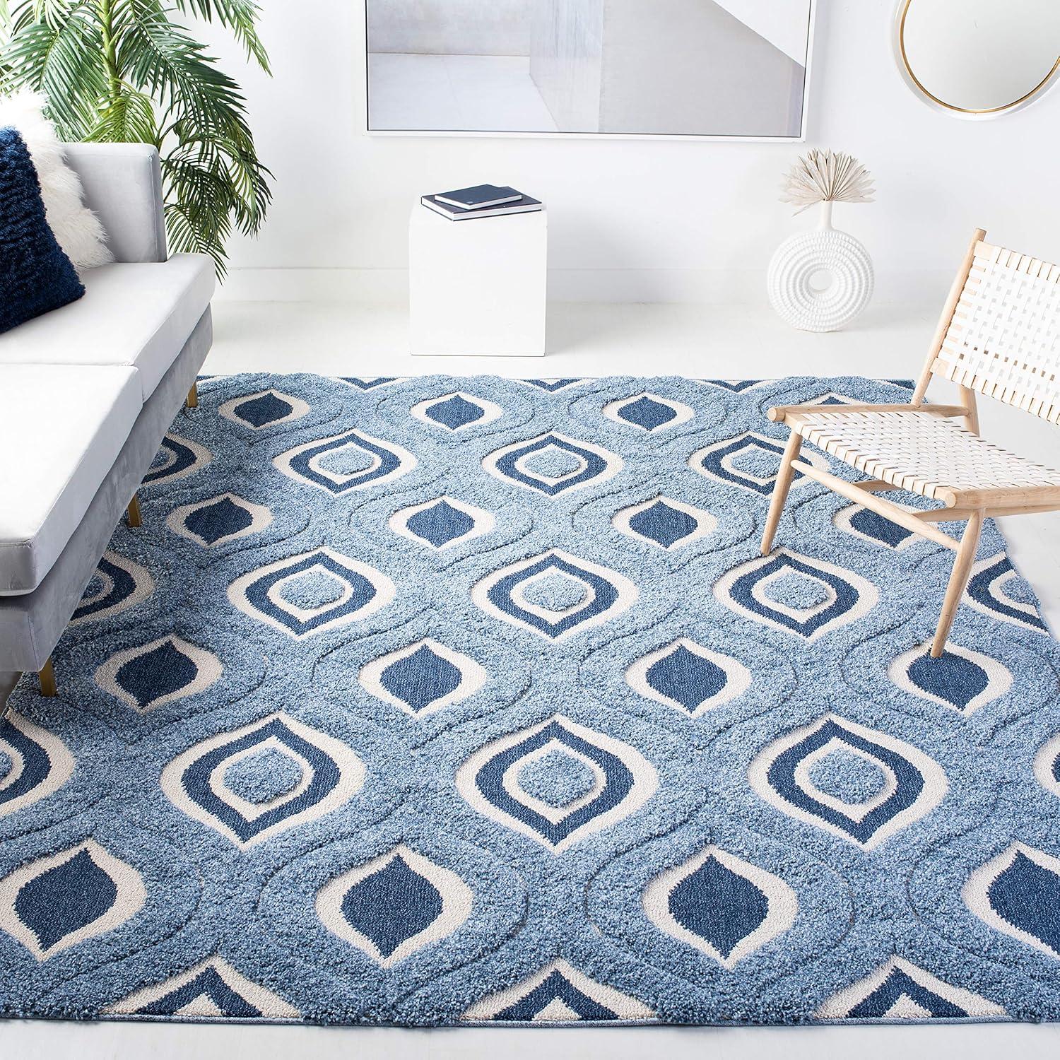 image:imageSAFAVIEH Florida Shag Collection Area Rug 86 x 12 Cream amp Smoke Modern Ogee Design NonShedding amp Easy Care 12inch Thick Ideal for High Traffic Areas in Living Room Bedroom SG4611179BlueIvory