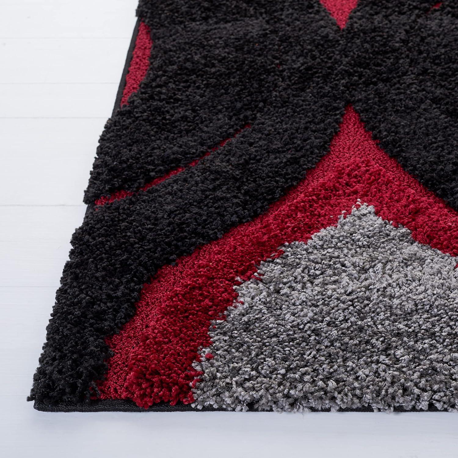 image:imageSAFAVIEH Florida Shag Collection Area Rug 86 x 12 Cream amp Smoke Modern Ogee Design NonShedding amp Easy Care 12inch Thick Ideal for High Traffic Areas in Living Room Bedroom SG4611179Red Black