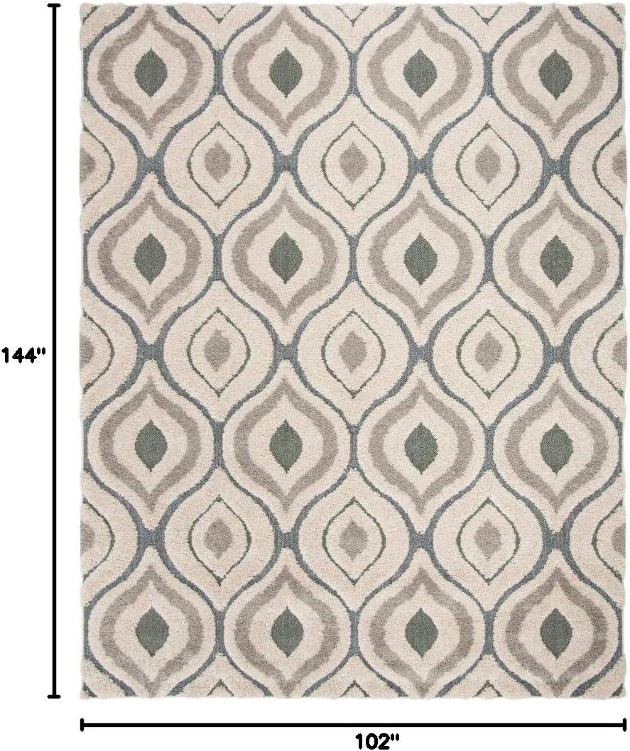 image:imageSAFAVIEH Florida Shag Collection Area Rug 86 x 12 Cream amp Smoke Modern Ogee Design NonShedding amp Easy Care 12inch Thick Ideal for High Traffic Areas in Living Room Bedroom SG4611179CreamLight Blue