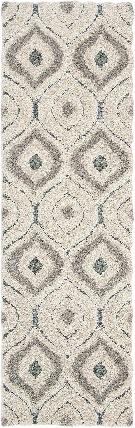 image:imageSAFAVIEH Florida Shag Collection Area Rug 86 x 12 Cream amp Smoke Modern Ogee Design NonShedding amp Easy Care 12inch Thick Ideal for High Traffic Areas in Living Room Bedroom SG4611179CreamLight Blue