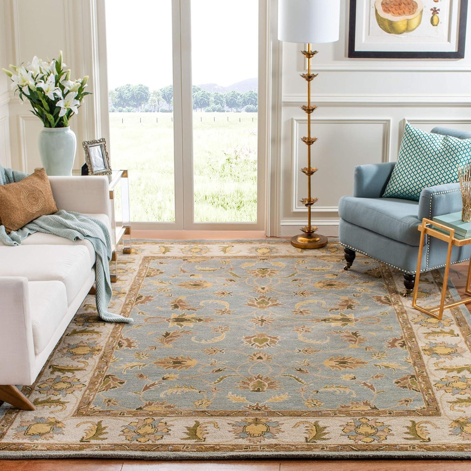 image:imageSAFAVIEH Heritage Collection Area Rug 5 x 8 Light Blue amp Beige Handmade Traditional Oriental Wool Ideal for High Traffic Areas in Living Room Bedroom HG913ALight BlueBeige