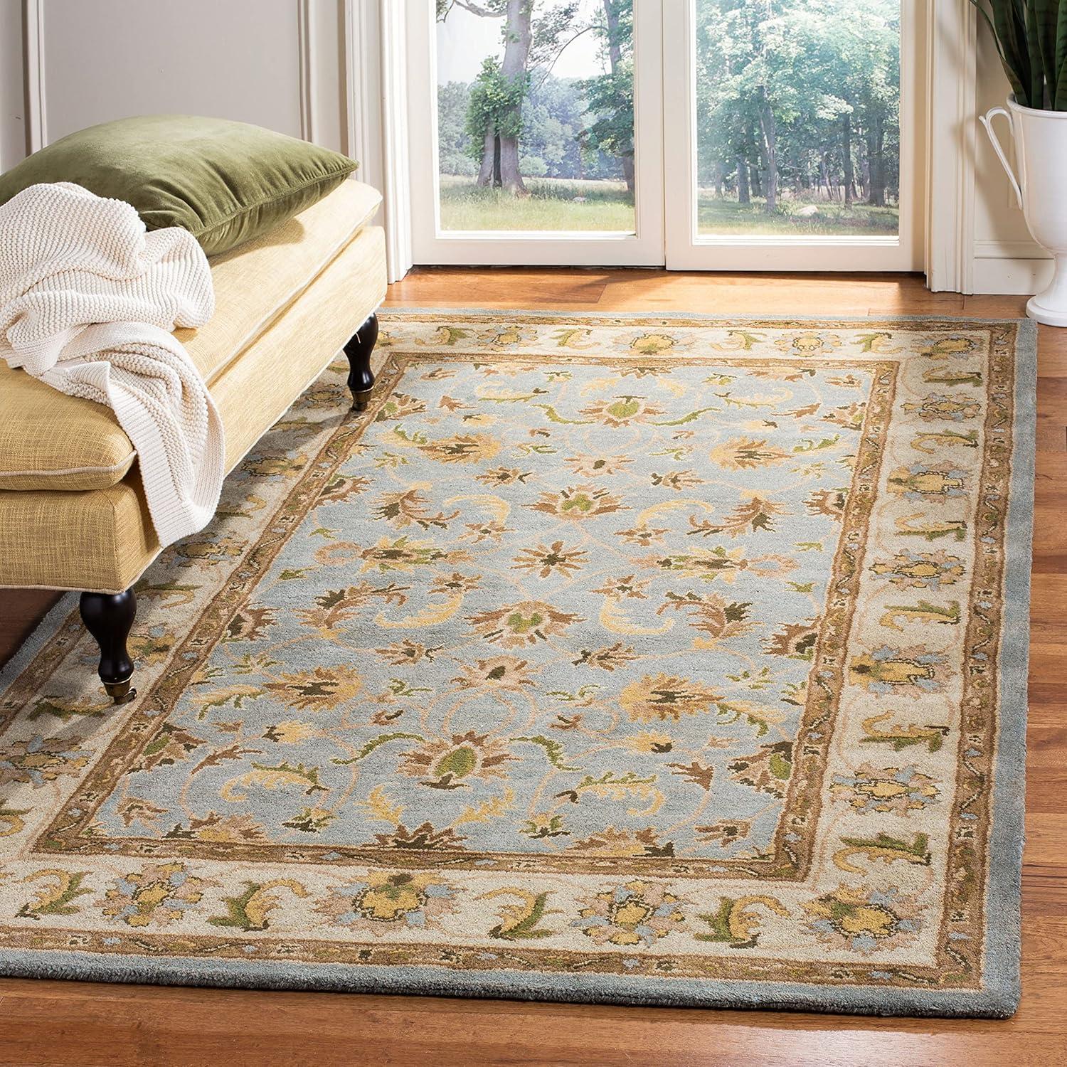 image:imageSAFAVIEH Heritage Collection Area Rug 5 x 8 Light Blue amp Beige Handmade Traditional Oriental Wool Ideal for High Traffic Areas in Living Room Bedroom HG913ALight BlueBeige