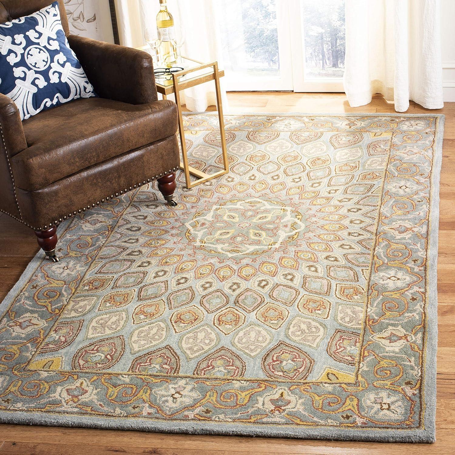 image:imageSAFAVIEH Heritage Collection Area Rug 5 x 8 Light Brown amp Grey Handmade Traditional Oriental Wool Ideal for High Traffic Areas in Living Room Bedroom HG914ABlueGrey