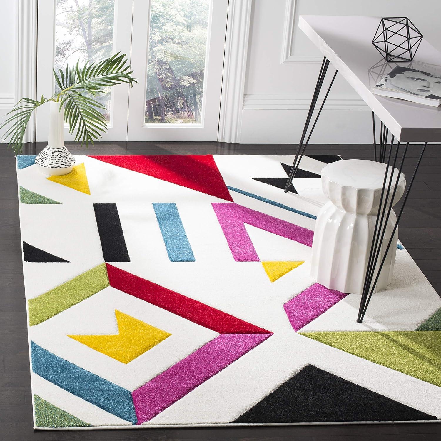 image:imageSAFAVIEH Hollywood Collection Area Rug 67 Square Ivory amp Rose MidCentury Modern Design NonShedding amp Easy Care Ideal for High Traffic Areas in Living Room Bedroom HLW700AIvoryRose