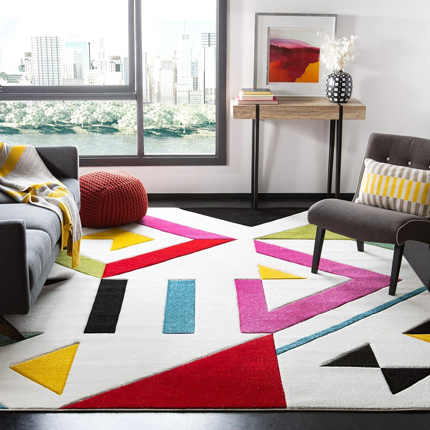 image:imageSAFAVIEH Hollywood Collection Area Rug 67 Square Ivory amp Rose MidCentury Modern Design NonShedding amp Easy Care Ideal for High Traffic Areas in Living Room Bedroom HLW700AIvoryRose