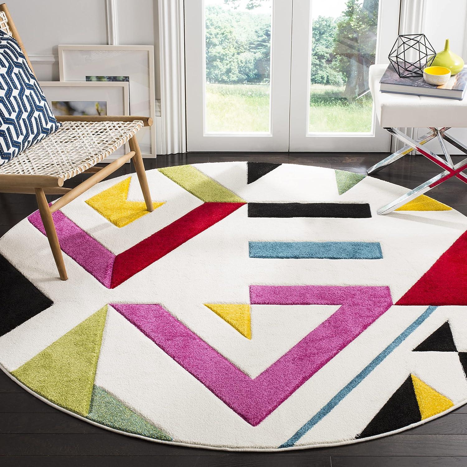image:imageSAFAVIEH Hollywood Collection Area Rug 67 Square Ivory amp Rose MidCentury Modern Design NonShedding amp Easy Care Ideal for High Traffic Areas in Living Room Bedroom HLW700AIvoryRose