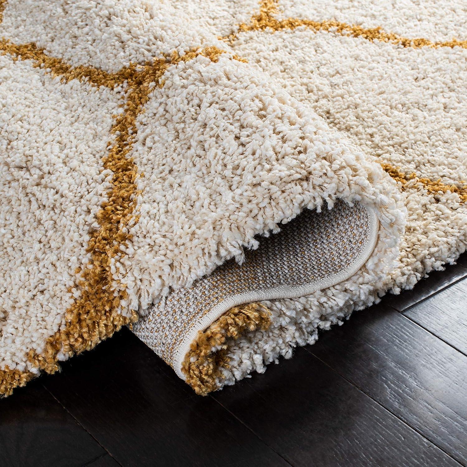image:imageSAFAVIEH Hudson Shag Collection Area Rug 53 x 76 Grey amp Ivory Moroccan Trellis Design NonShedding amp Easy Care 2inch Thick Ideal for High Traffic Areas in Living Room Bedroom SGH280BIvoryGold
