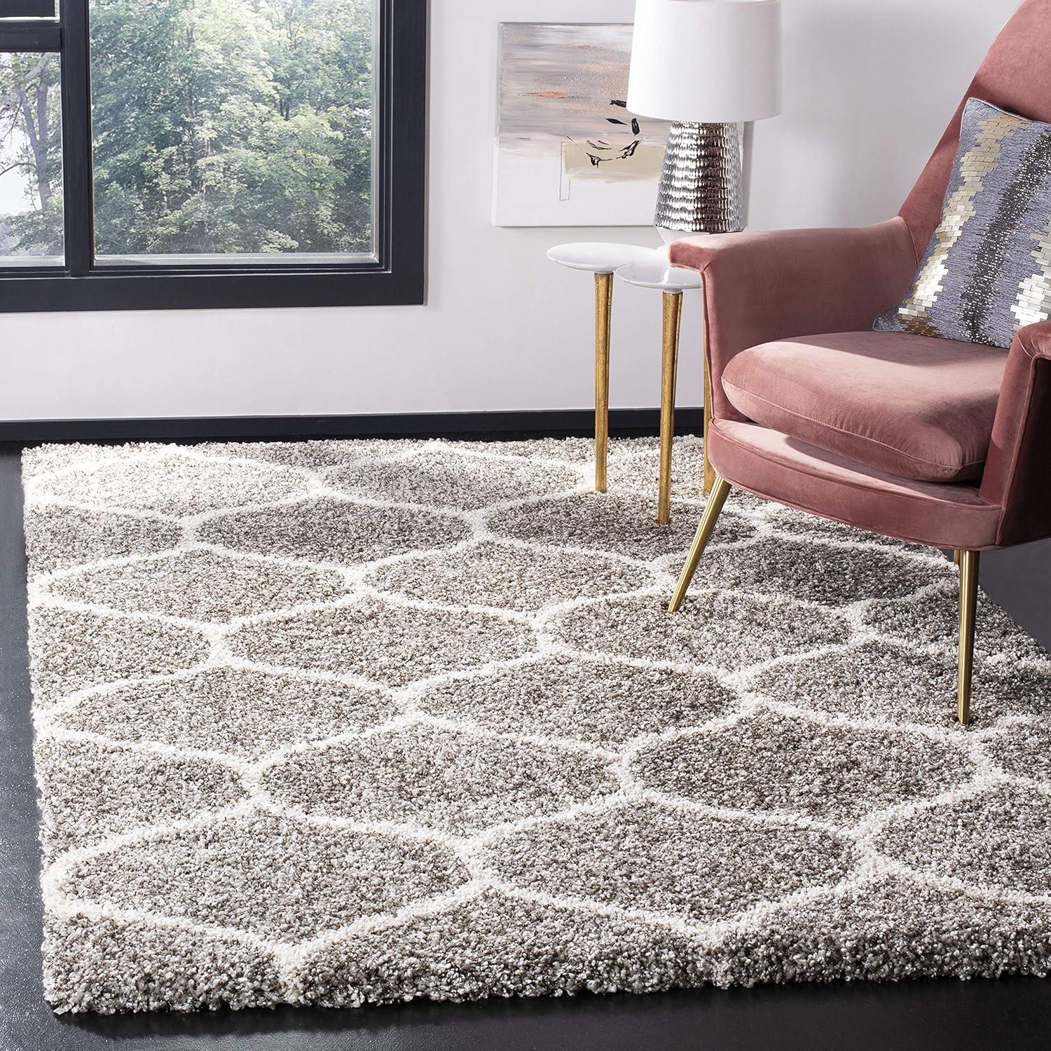 image:imageSAFAVIEH Hudson Shag Collection Area Rug 53 x 76 Grey amp Ivory Moroccan Trellis Design NonShedding amp Easy Care 2inch Thick Ideal for High Traffic Areas in Living Room Bedroom SGH280BGreyIvory