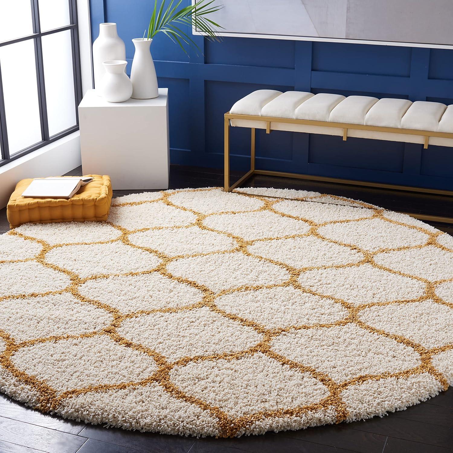 image:imageSAFAVIEH Hudson Shag Collection Area Rug 53 x 76 Grey amp Ivory Moroccan Trellis Design NonShedding amp Easy Care 2inch Thick Ideal for High Traffic Areas in Living Room Bedroom SGH280BIvoryGold