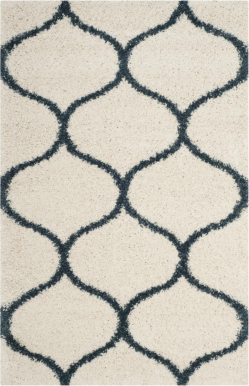 image:imageSAFAVIEH Hudson Shag Collection Area Rug 53 x 76 Grey amp Ivory Moroccan Trellis Design NonShedding amp Easy Care 2inch Thick Ideal for High Traffic Areas in Living Room Bedroom SGH280BIvorySteel Blue