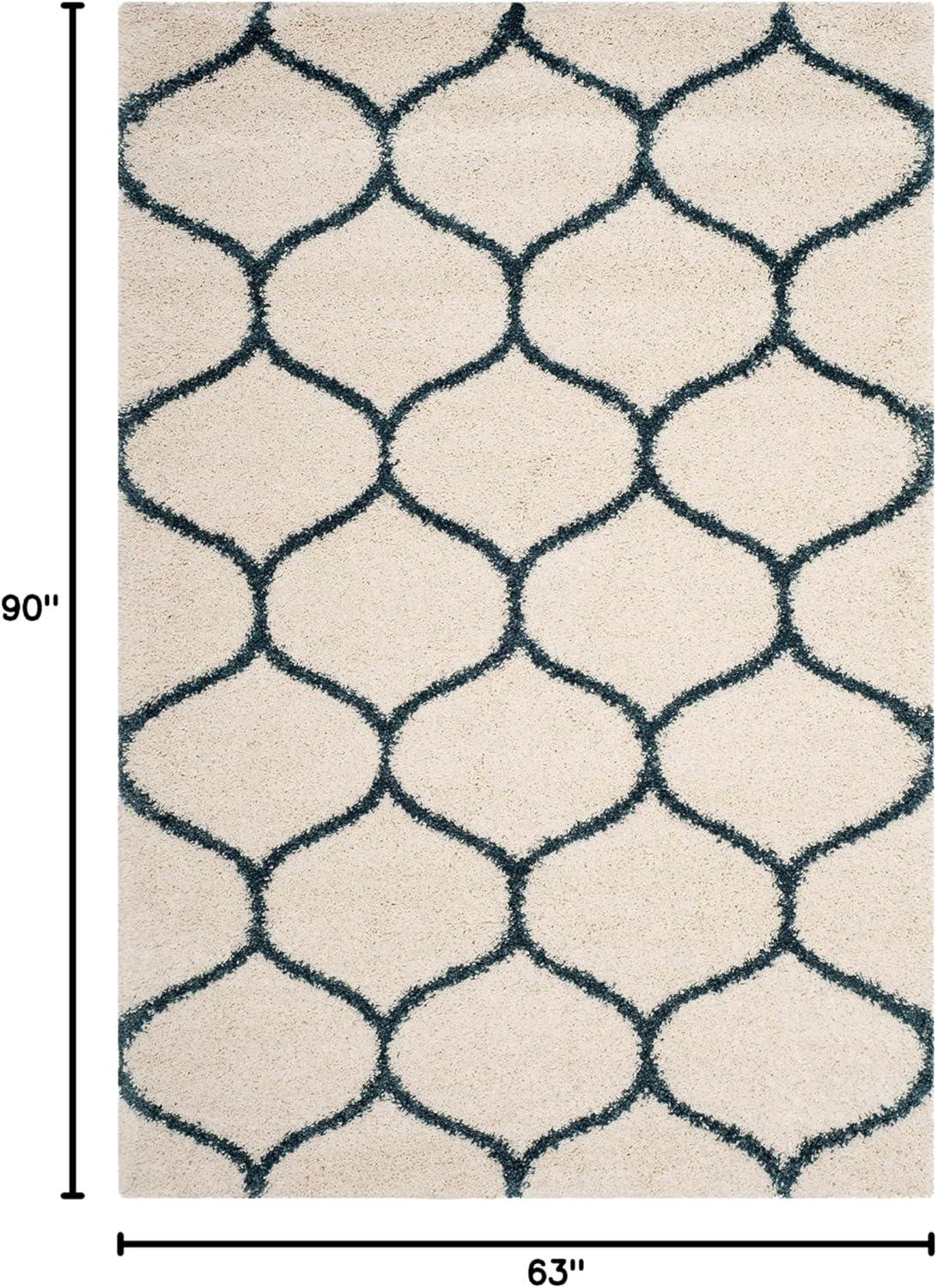 image:imageSAFAVIEH Hudson Shag Collection Area Rug 53 x 76 Grey amp Ivory Moroccan Trellis Design NonShedding amp Easy Care 2inch Thick Ideal for High Traffic Areas in Living Room Bedroom SGH280BIvorySteel Blue