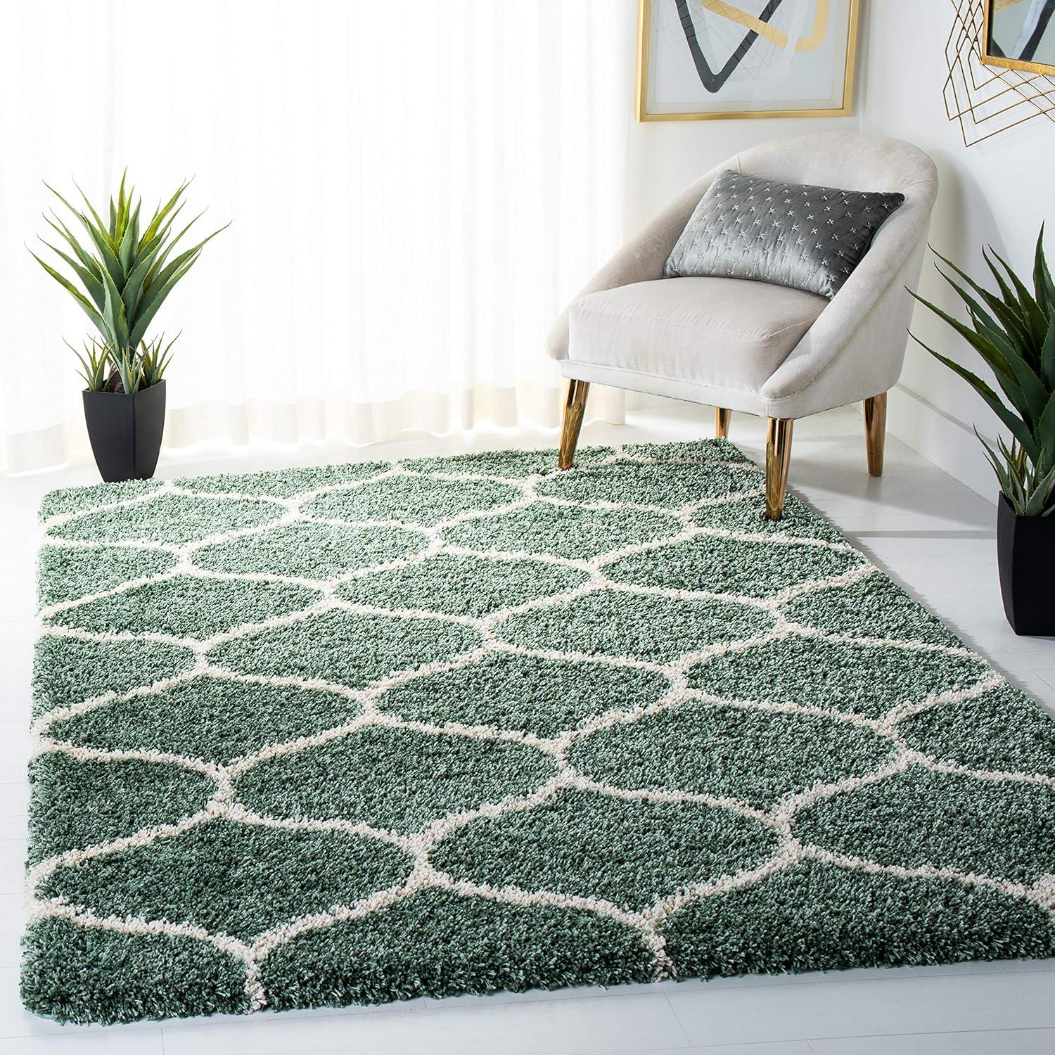 image:imageSAFAVIEH Hudson Shag Collection Area Rug 53 x 76 Grey amp Ivory Moroccan Trellis Design NonShedding amp Easy Care 2inch Thick Ideal for High Traffic Areas in Living Room Bedroom SGH280BLight GreenIvory