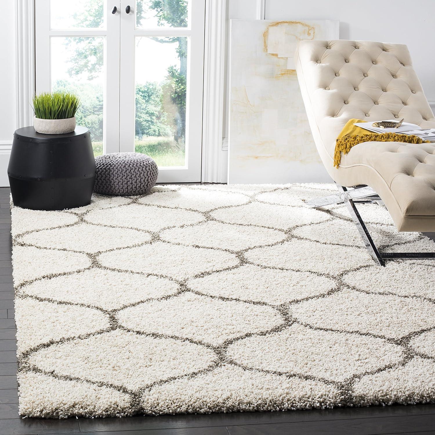 image:imageSAFAVIEH Hudson Shag Collection Area Rug 53 x 76 Grey amp Ivory Moroccan Trellis Design NonShedding amp Easy Care 2inch Thick Ideal for High Traffic Areas in Living Room Bedroom SGH280BIvoryGrey