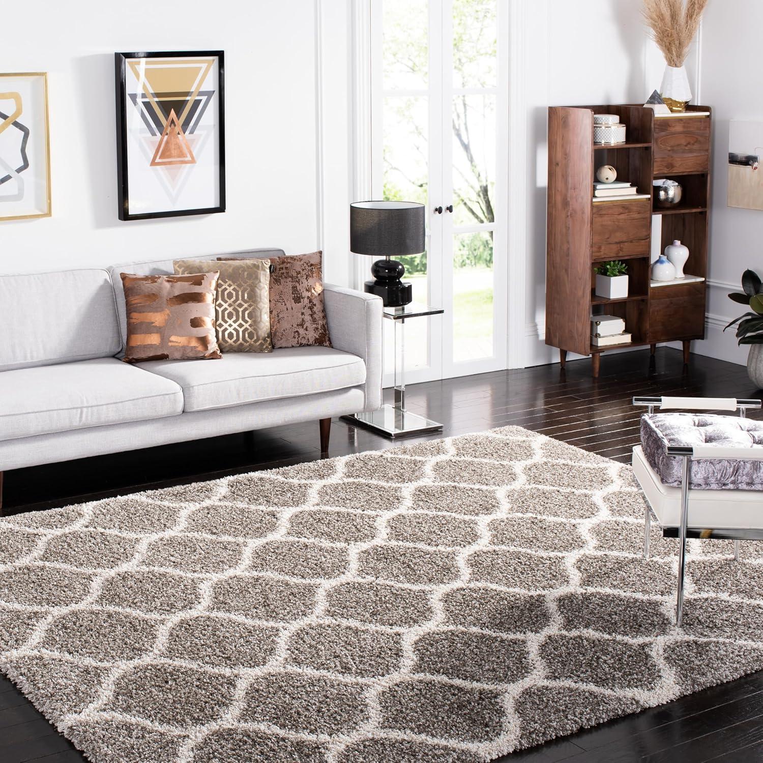 image:imageSAFAVIEH Hudson Shag Collection Area Rug 53 x 76 Grey amp Ivory Moroccan Trellis Design NonShedding amp Easy Care 2inch Thick Ideal for High Traffic Areas in Living Room Bedroom SGH280BGreyIvory