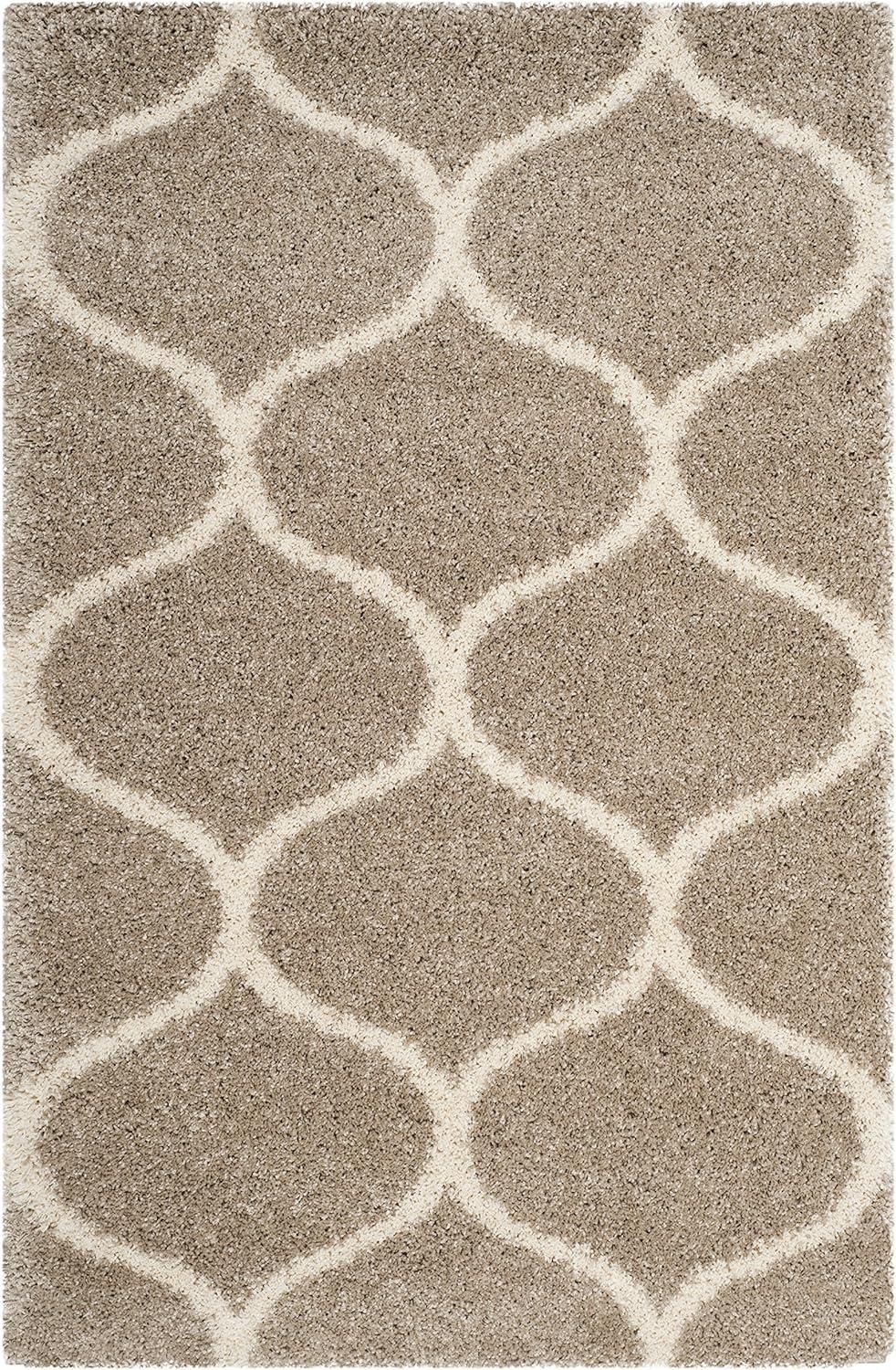 image:imageSAFAVIEH Hudson Shag Collection Area Rug 53 x 76 Grey amp Ivory Moroccan Trellis Design NonShedding amp Easy Care 2inch Thick Ideal for High Traffic Areas in Living Room Bedroom SGH280BBeigeIvory