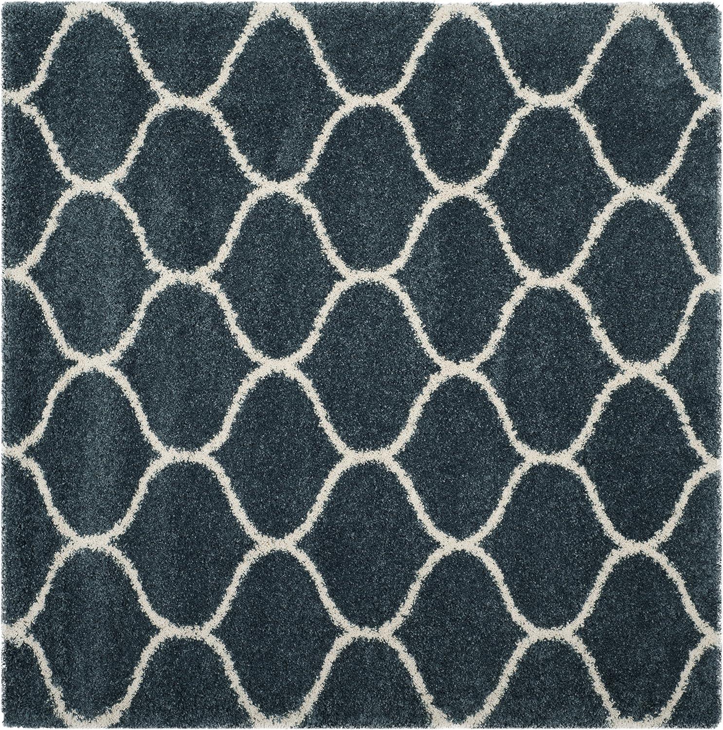 image:imageSAFAVIEH Hudson Shag Collection Area Rug 53 x 76 Grey amp Ivory Moroccan Trellis Design NonShedding amp Easy Care 2inch Thick Ideal for High Traffic Areas in Living Room Bedroom SGH280BSlate BlueIvory