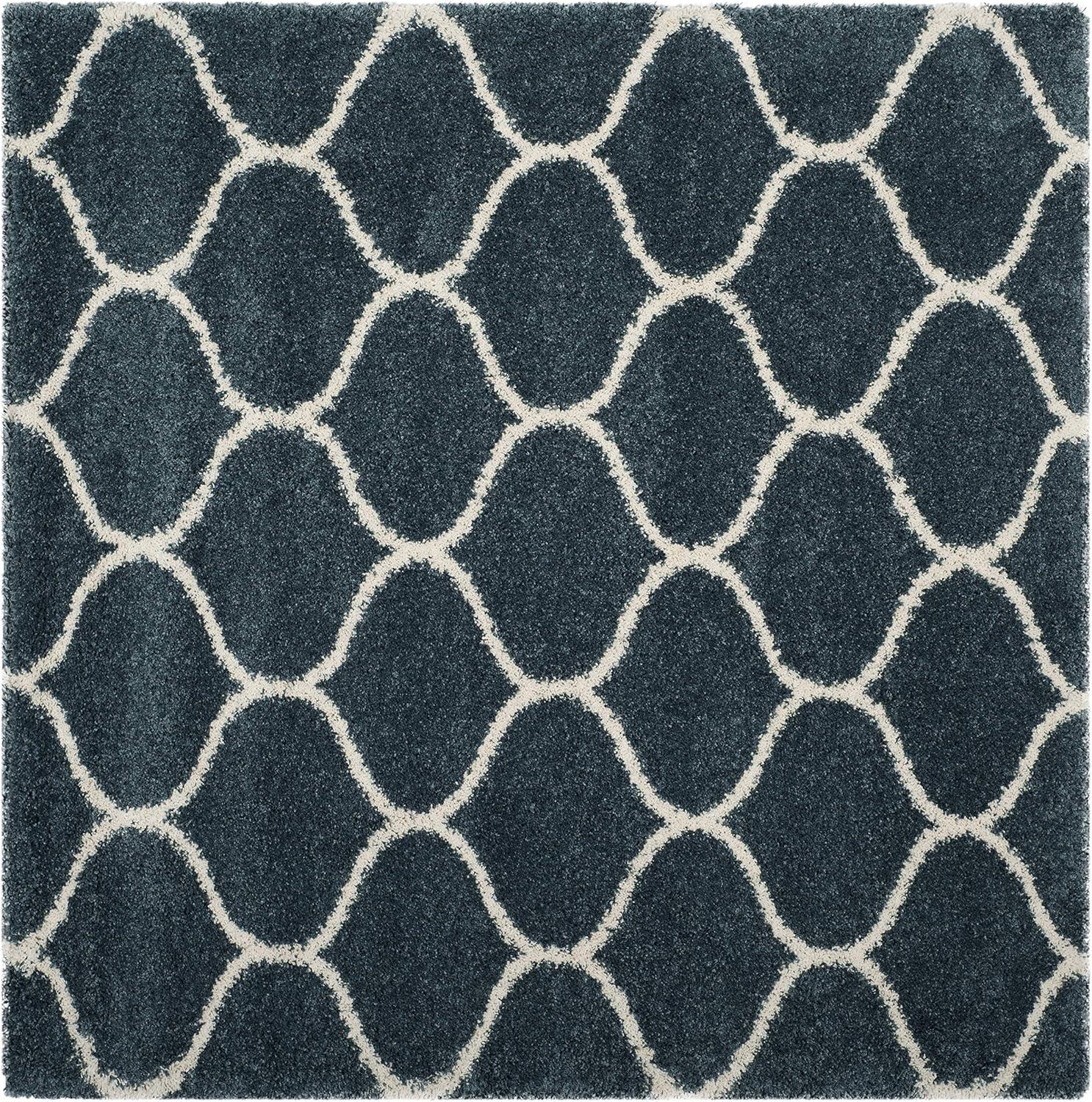 image:imageSAFAVIEH Hudson Shag Collection Area Rug 53 x 76 Grey amp Ivory Moroccan Trellis Design NonShedding amp Easy Care 2inch Thick Ideal for High Traffic Areas in Living Room Bedroom SGH280BSlate BlueIvory