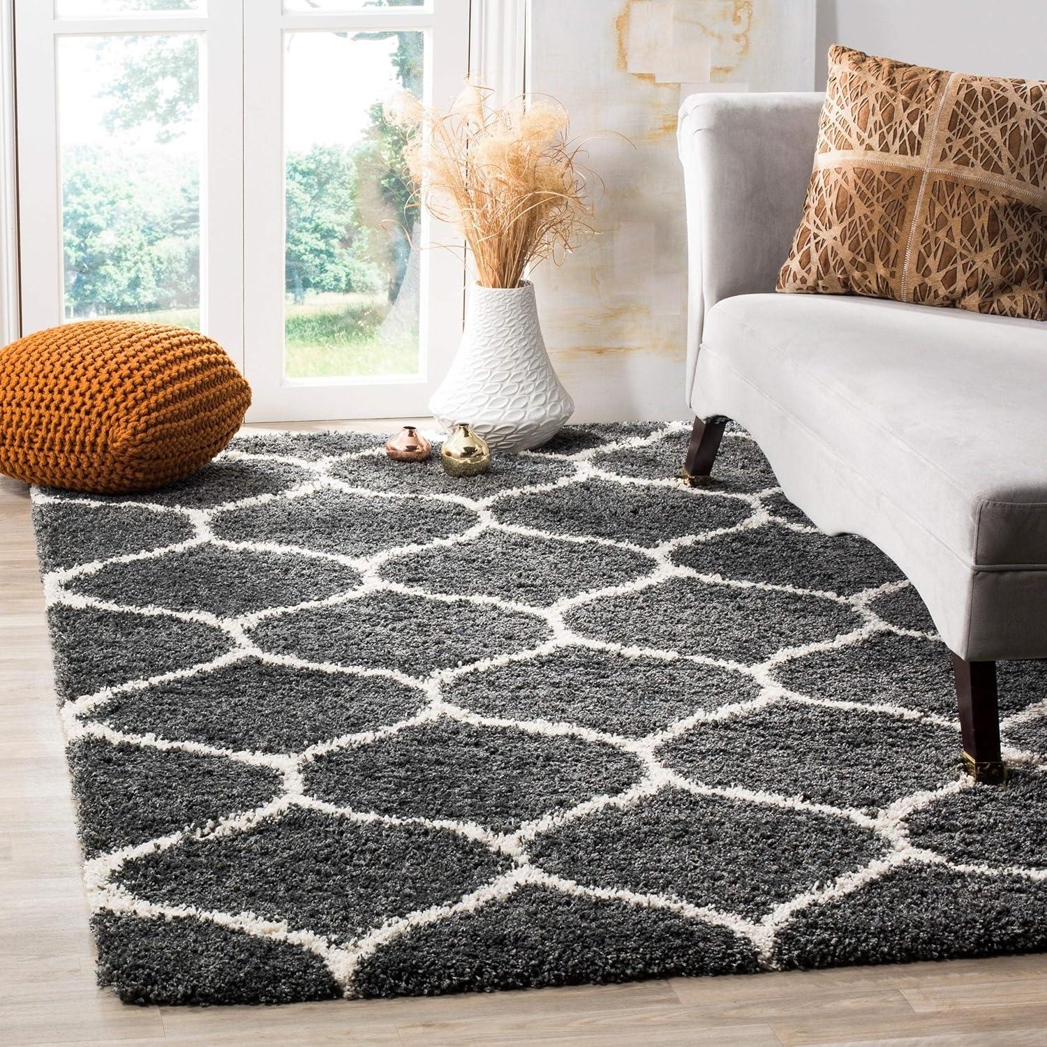 image:imageSAFAVIEH Hudson Shag Collection Area Rug 53 x 76 Grey amp Ivory Moroccan Trellis Design NonShedding amp Easy Care 2inch Thick Ideal for High Traffic Areas in Living Room Bedroom SGH280BDark GreyIvory