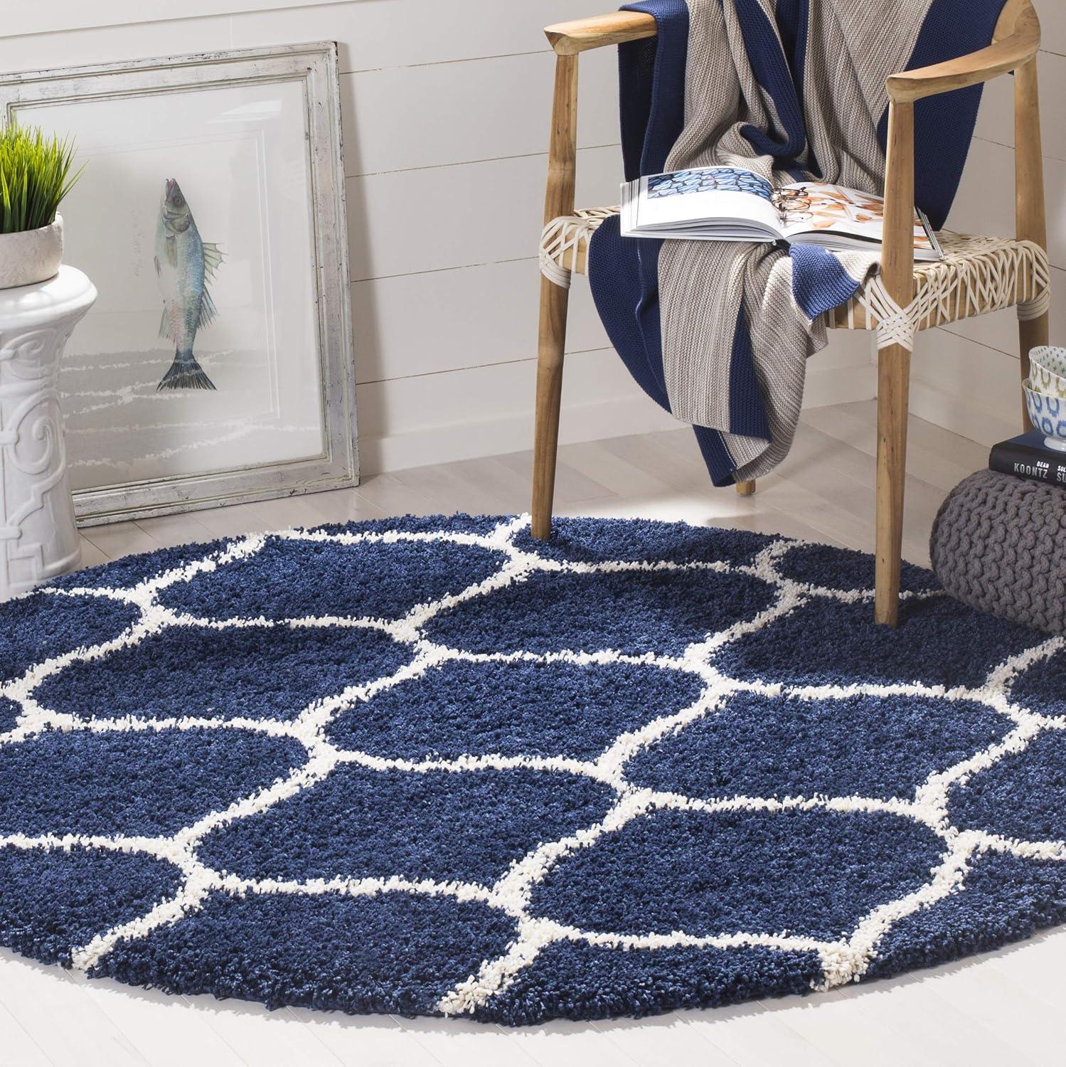 image:imageSAFAVIEH Hudson Shag Collection Area Rug 53 x 76 Grey amp Ivory Moroccan Trellis Design NonShedding amp Easy Care 2inch Thick Ideal for High Traffic Areas in Living Room Bedroom SGH280BNavyIvory