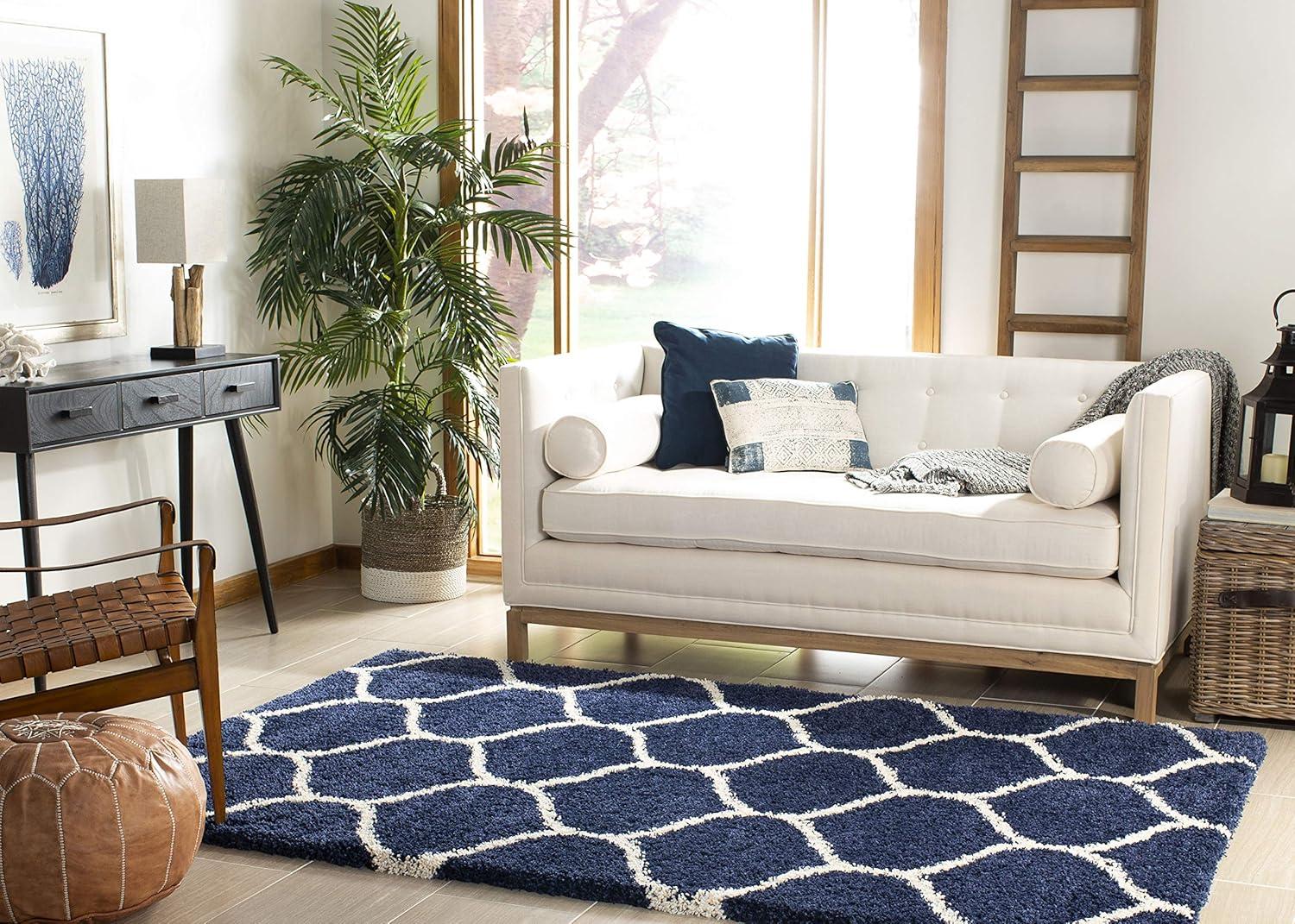 image:imageSAFAVIEH Hudson Shag Collection Area Rug 53 x 76 Grey amp Ivory Moroccan Trellis Design NonShedding amp Easy Care 2inch Thick Ideal for High Traffic Areas in Living Room Bedroom SGH280BNavyIvory
