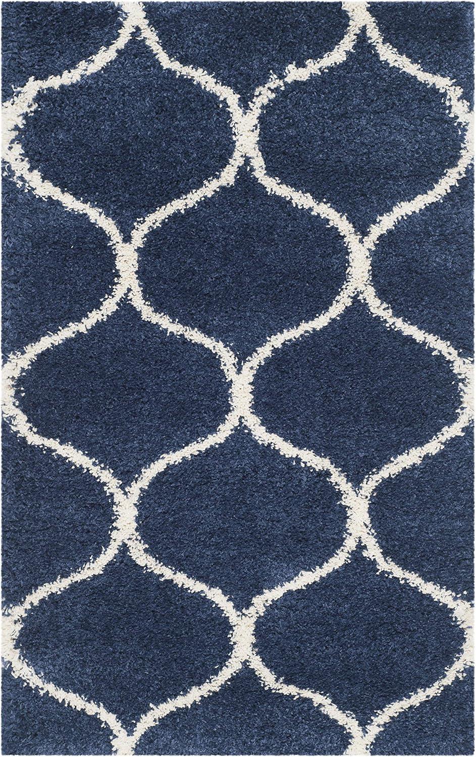 image:imageSAFAVIEH Hudson Shag Collection Area Rug 53 x 76 Grey amp Ivory Moroccan Trellis Design NonShedding amp Easy Care 2inch Thick Ideal for High Traffic Areas in Living Room Bedroom SGH280BNavyIvory