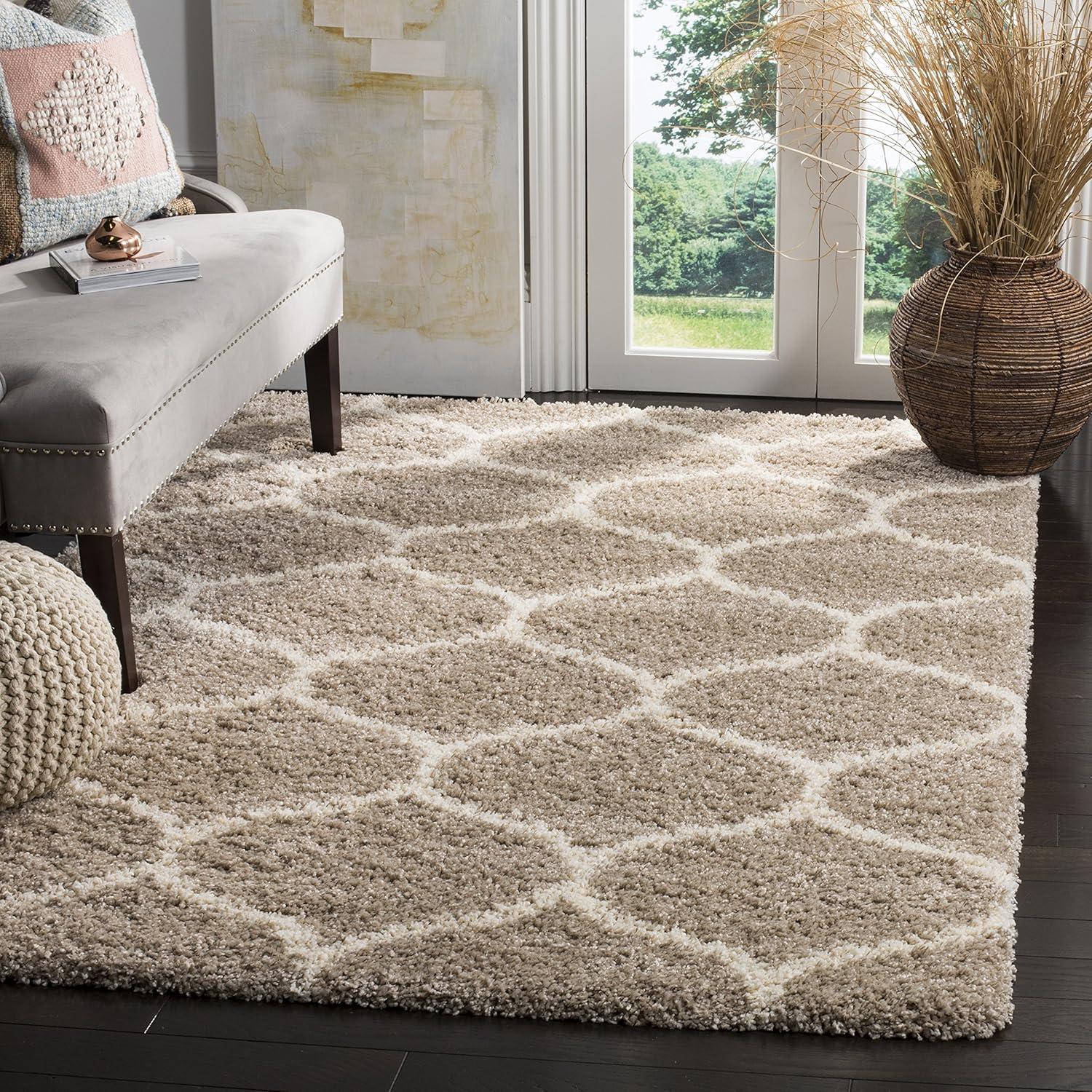 image:imageSAFAVIEH Hudson Shag Collection Area Rug 53 x 76 Grey amp Ivory Moroccan Trellis Design NonShedding amp Easy Care 2inch Thick Ideal for High Traffic Areas in Living Room Bedroom SGH280BBeigeIvory