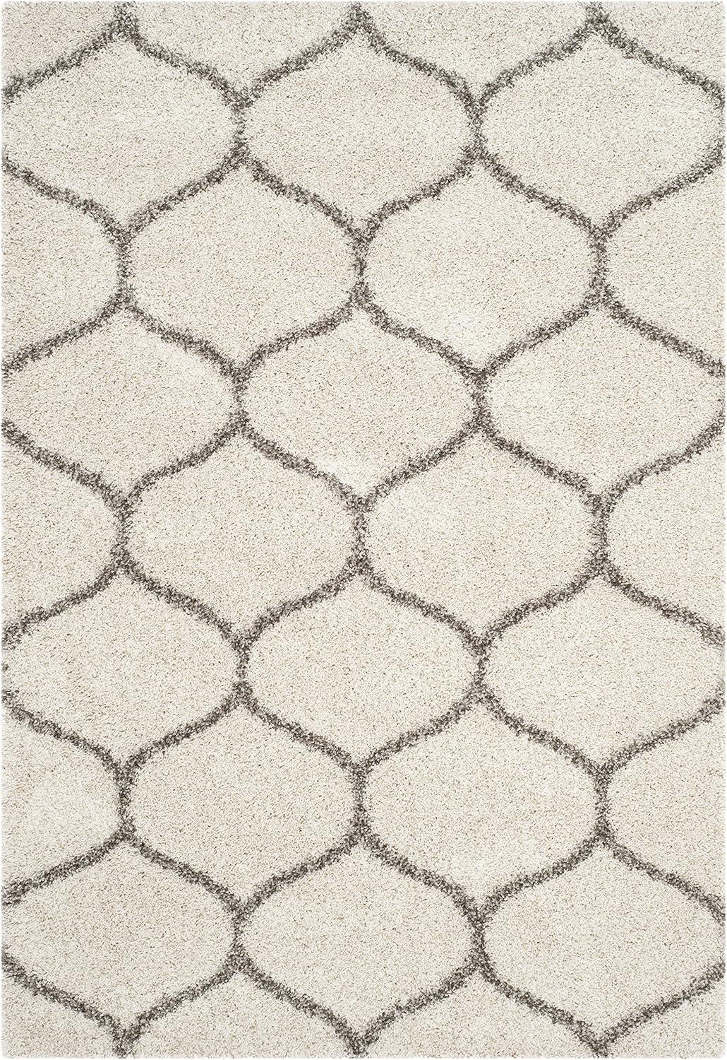 image:imageSAFAVIEH Hudson Shag Collection Area Rug 53 x 76 Grey amp Ivory Moroccan Trellis Design NonShedding amp Easy Care 2inch Thick Ideal for High Traffic Areas in Living Room Bedroom SGH280BIvoryGrey