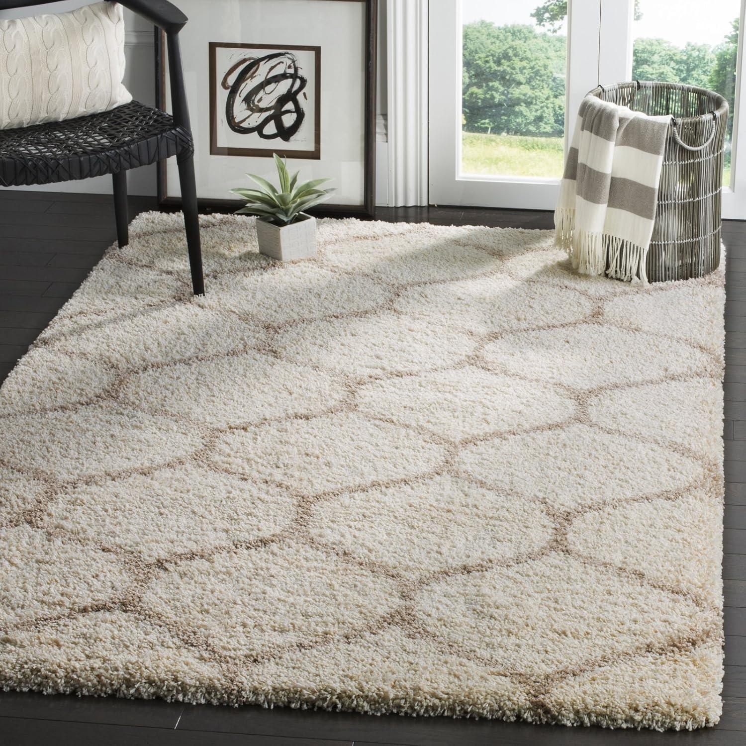 image:imageSAFAVIEH Hudson Shag Collection Area Rug 53 x 76 Grey amp Ivory Moroccan Trellis Design NonShedding amp Easy Care 2inch Thick Ideal for High Traffic Areas in Living Room Bedroom SGH280BIvoryGrey