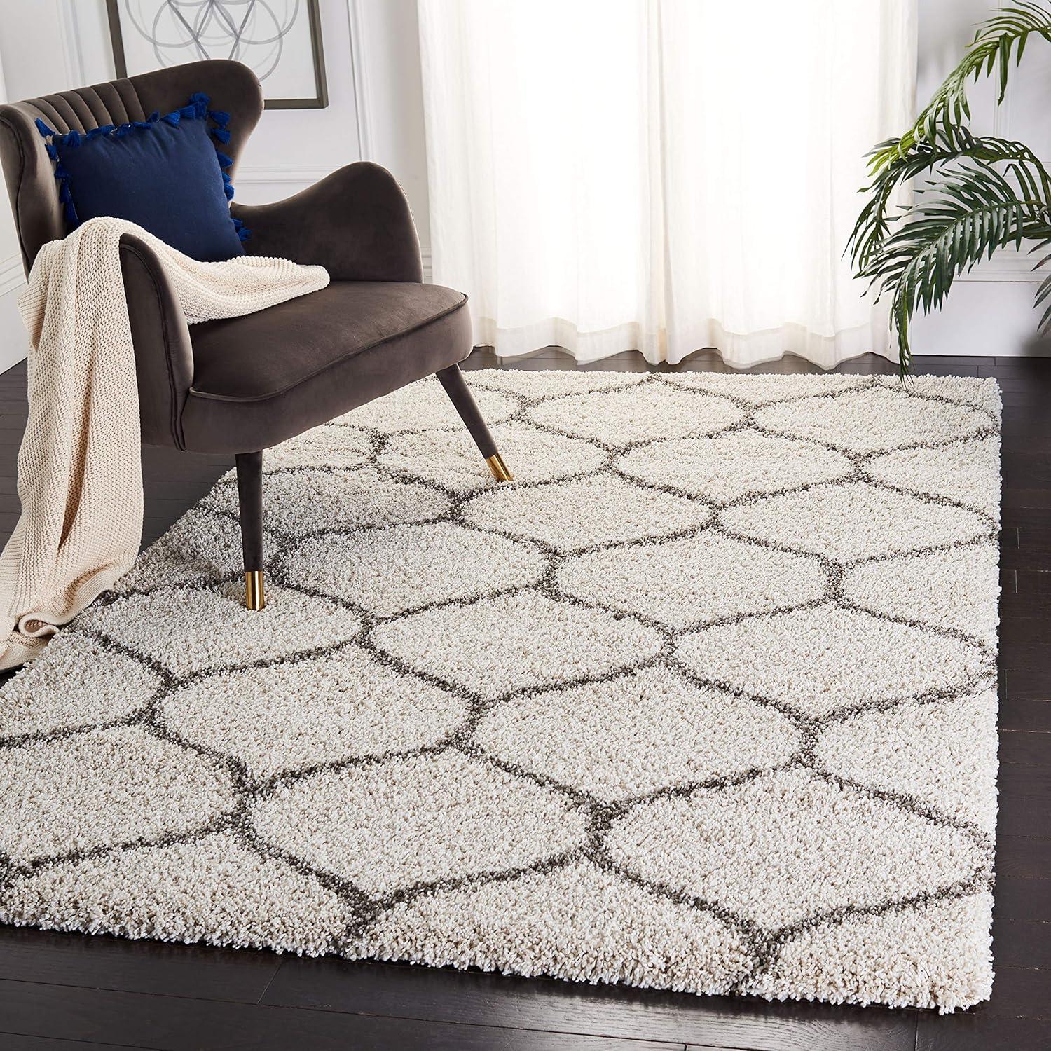 image:imageSAFAVIEH Hudson Shag Collection Area Rug 53 x 76 Grey amp Ivory Moroccan Trellis Design NonShedding amp Easy Care 2inch Thick Ideal for High Traffic Areas in Living Room Bedroom SGH280BIvoryGrey