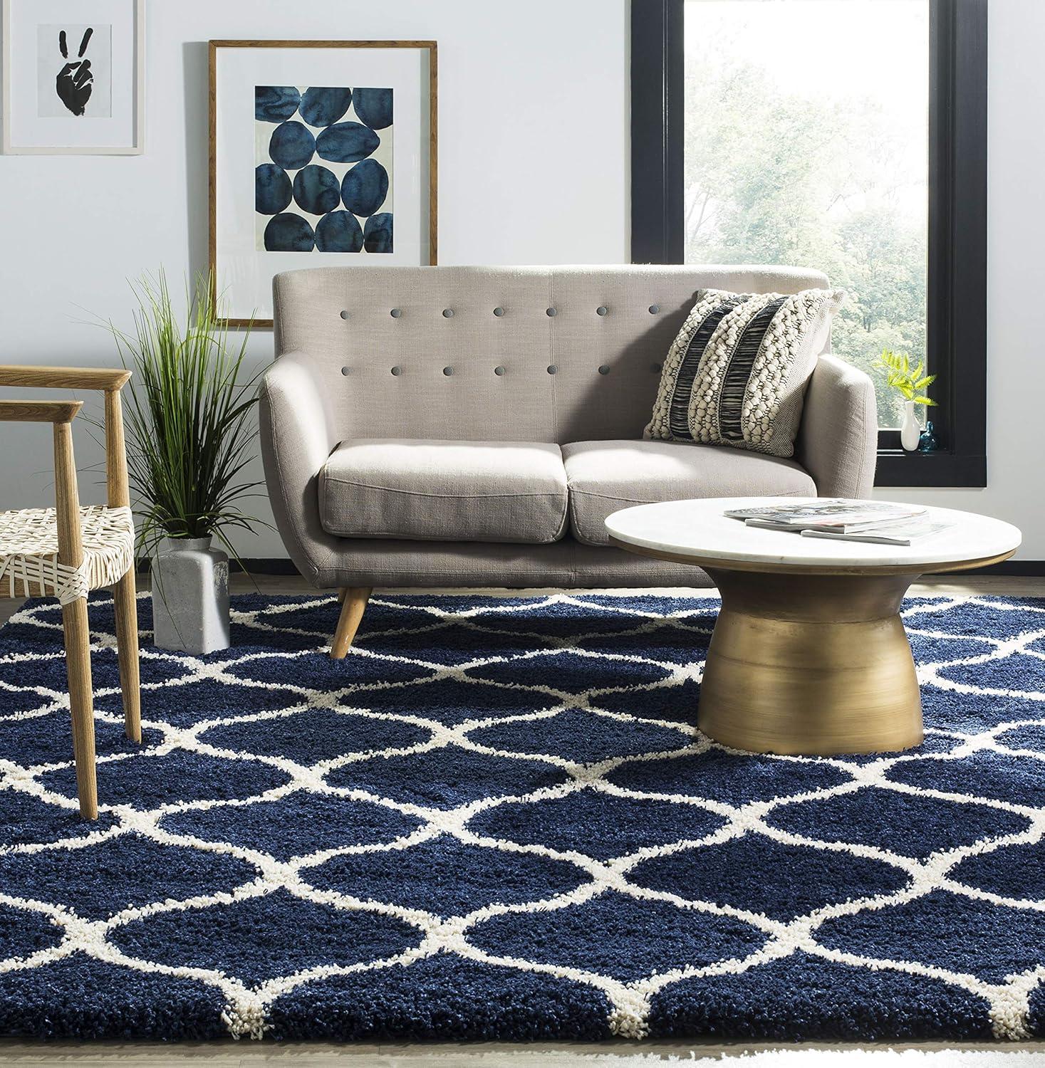 image:imageSAFAVIEH Hudson Shag Collection Area Rug 53 x 76 Grey amp Ivory Moroccan Trellis Design NonShedding amp Easy Care 2inch Thick Ideal for High Traffic Areas in Living Room Bedroom SGH280BNavyIvory