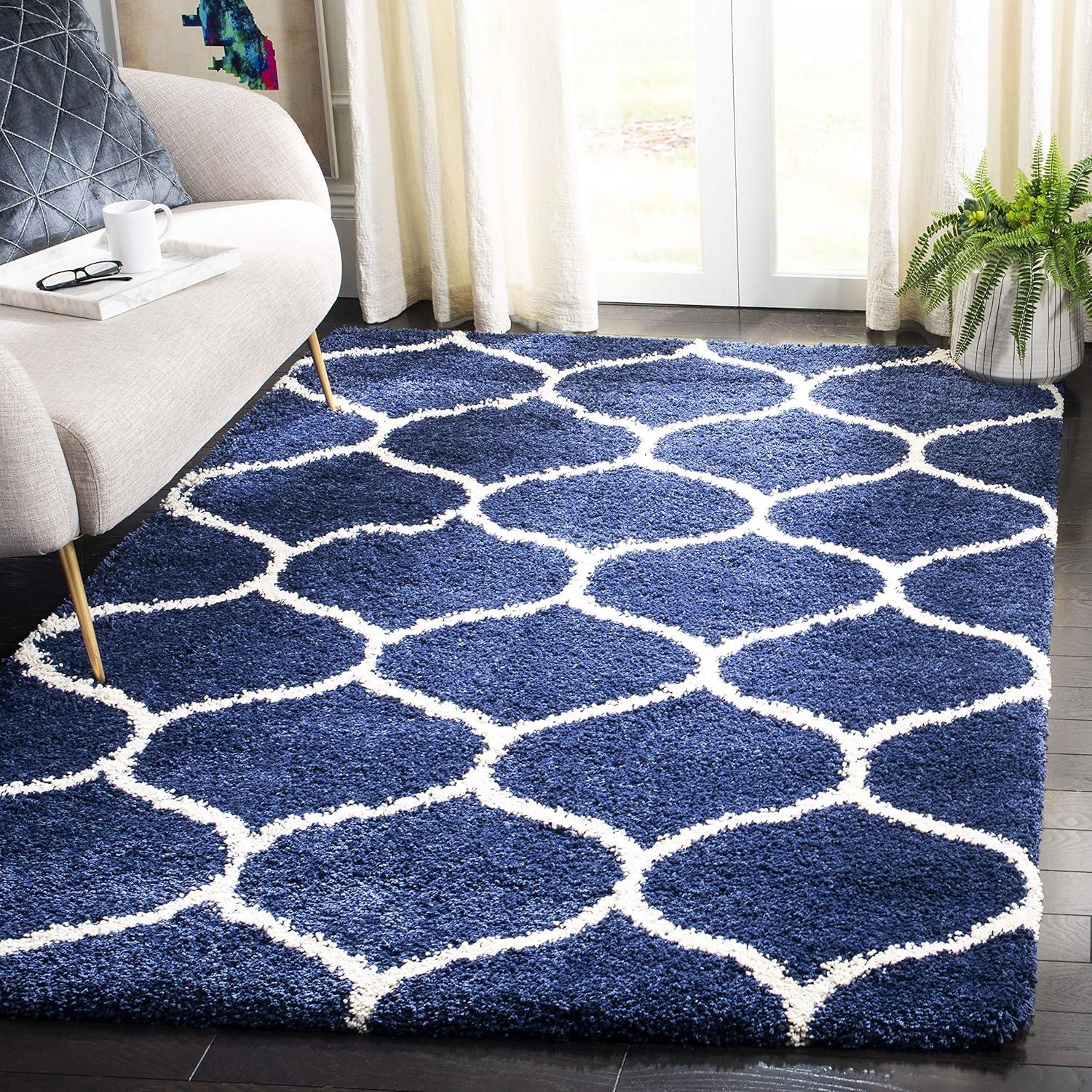 image:imageSAFAVIEH Hudson Shag Collection Area Rug 53 x 76 Grey amp Ivory Moroccan Trellis Design NonShedding amp Easy Care 2inch Thick Ideal for High Traffic Areas in Living Room Bedroom SGH280BNavyIvory