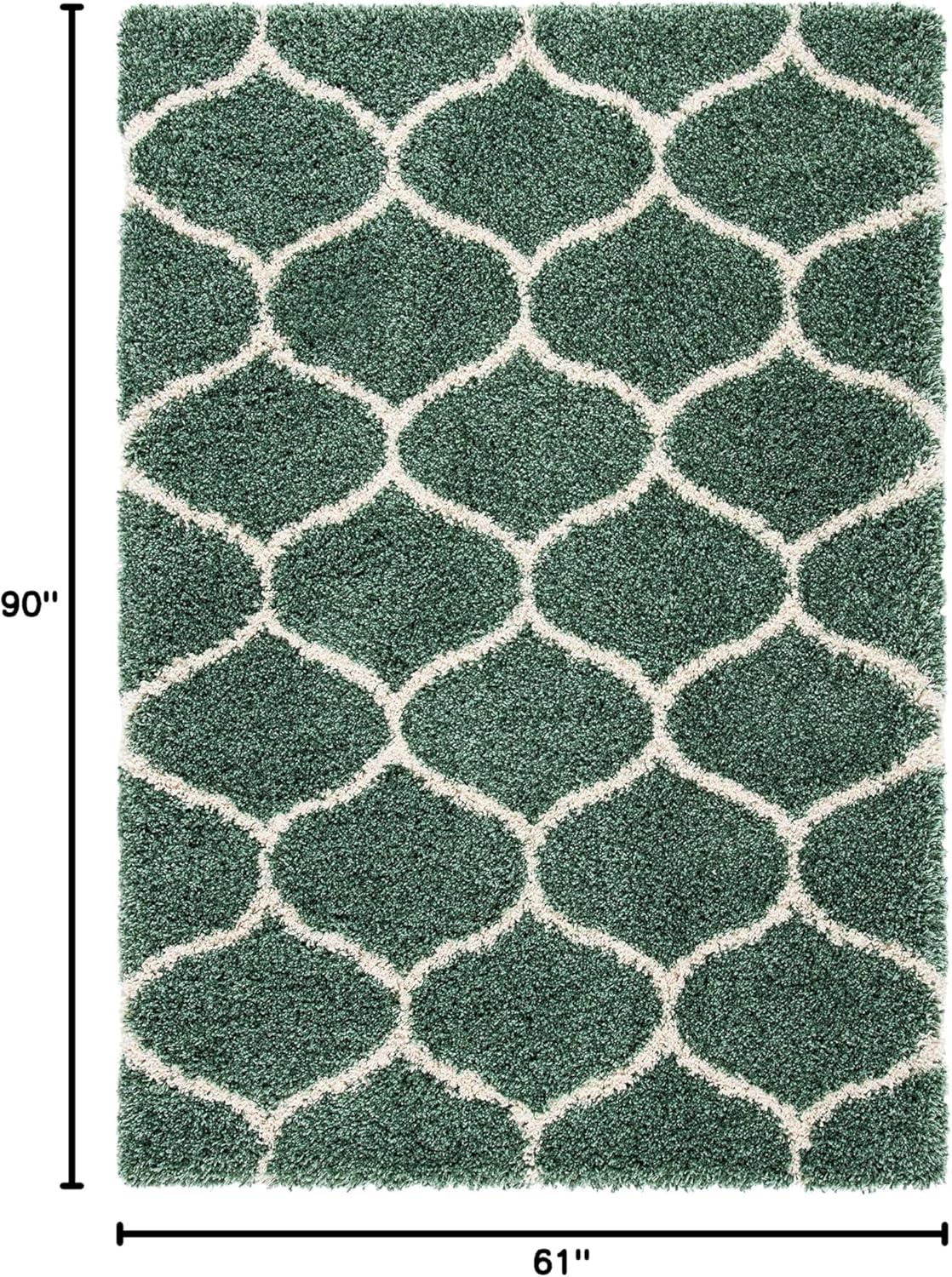 image:imageSAFAVIEH Hudson Shag Collection Area Rug 53 x 76 Grey amp Ivory Moroccan Trellis Design NonShedding amp Easy Care 2inch Thick Ideal for High Traffic Areas in Living Room Bedroom SGH280BLight GreenIvory