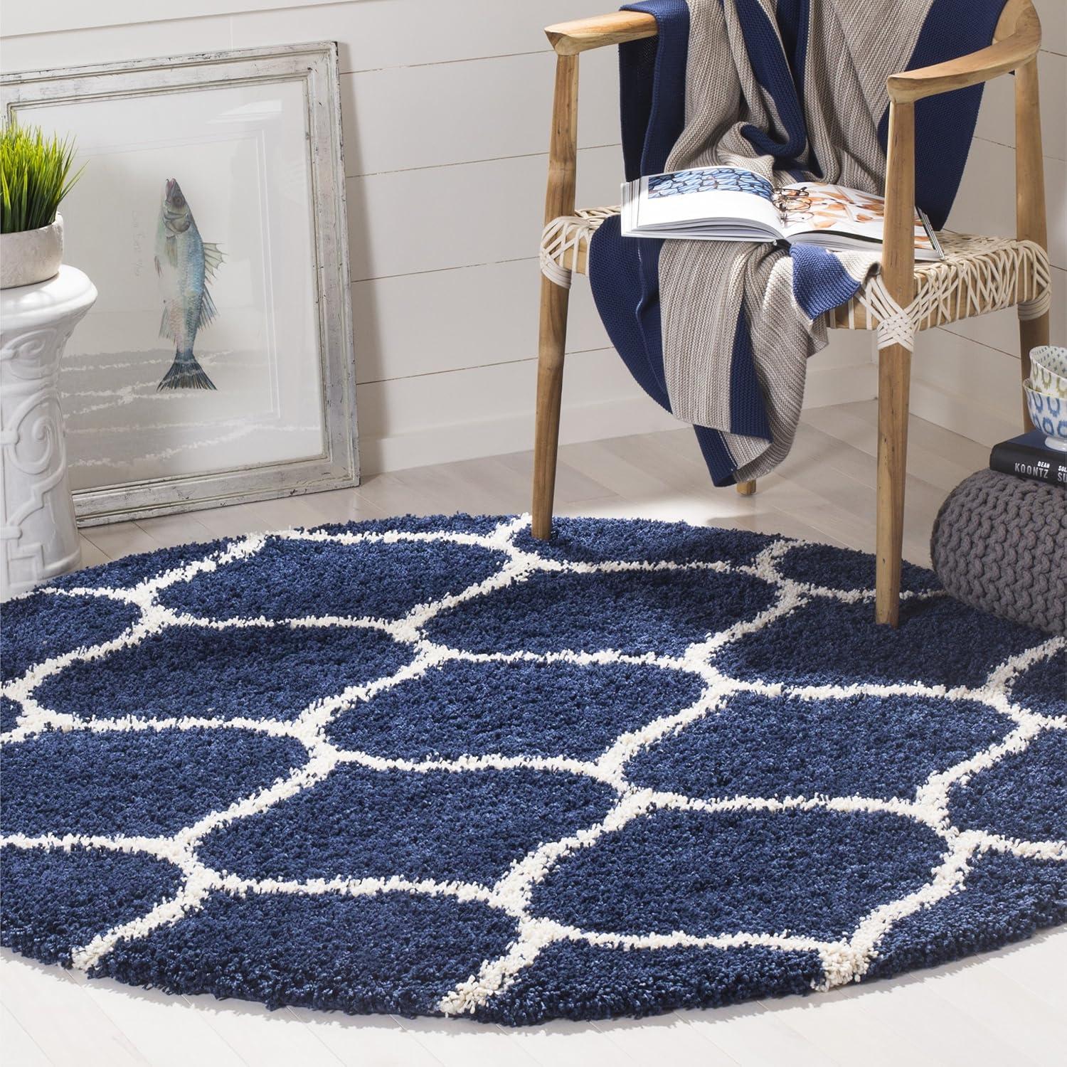 image:imageSAFAVIEH Hudson Shag Collection Area Rug 53 x 76 Grey amp Ivory Moroccan Trellis Design NonShedding amp Easy Care 2inch Thick Ideal for High Traffic Areas in Living Room Bedroom SGH280BNavyIvory