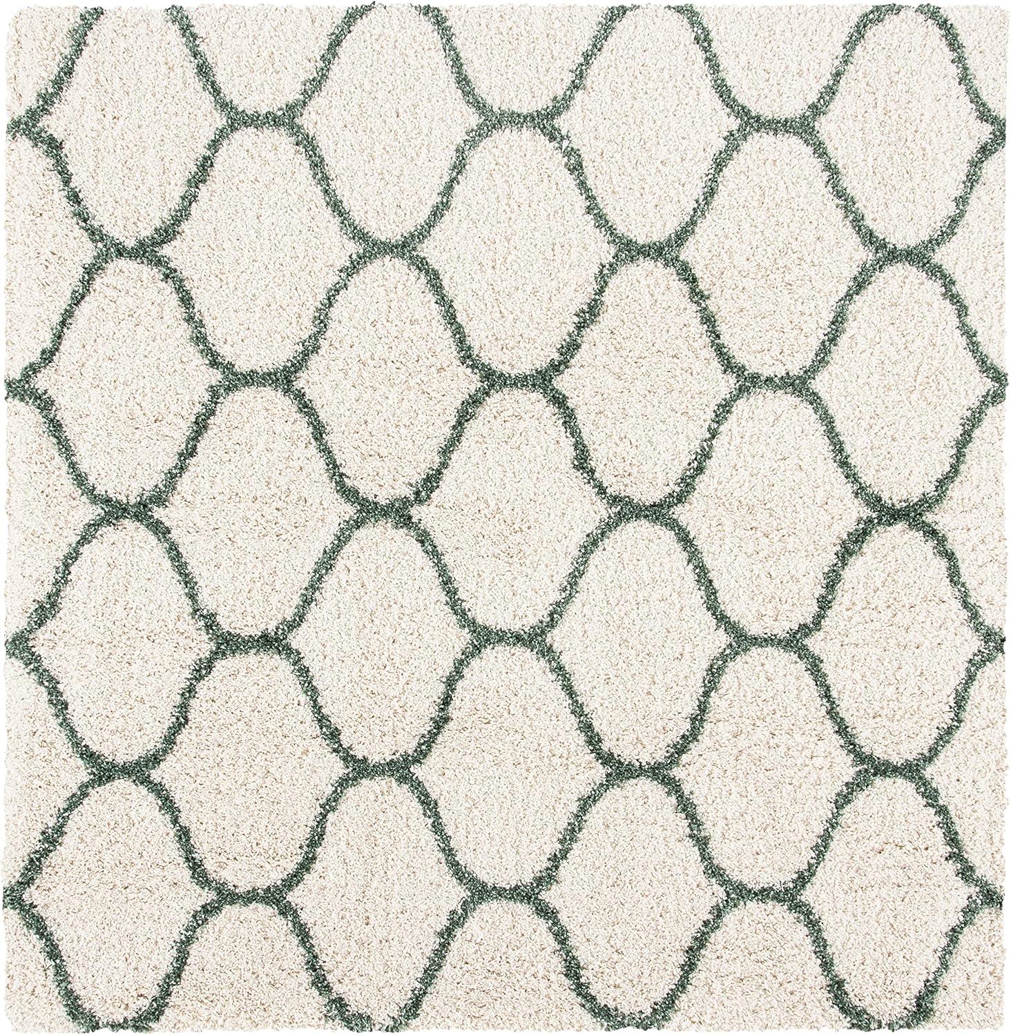 image:imageSAFAVIEH Hudson Shag Collection Area Rug 53 x 76 Grey amp Ivory Moroccan Trellis Design NonShedding amp Easy Care 2inch Thick Ideal for High Traffic Areas in Living Room Bedroom SGH280BIvoryGreen