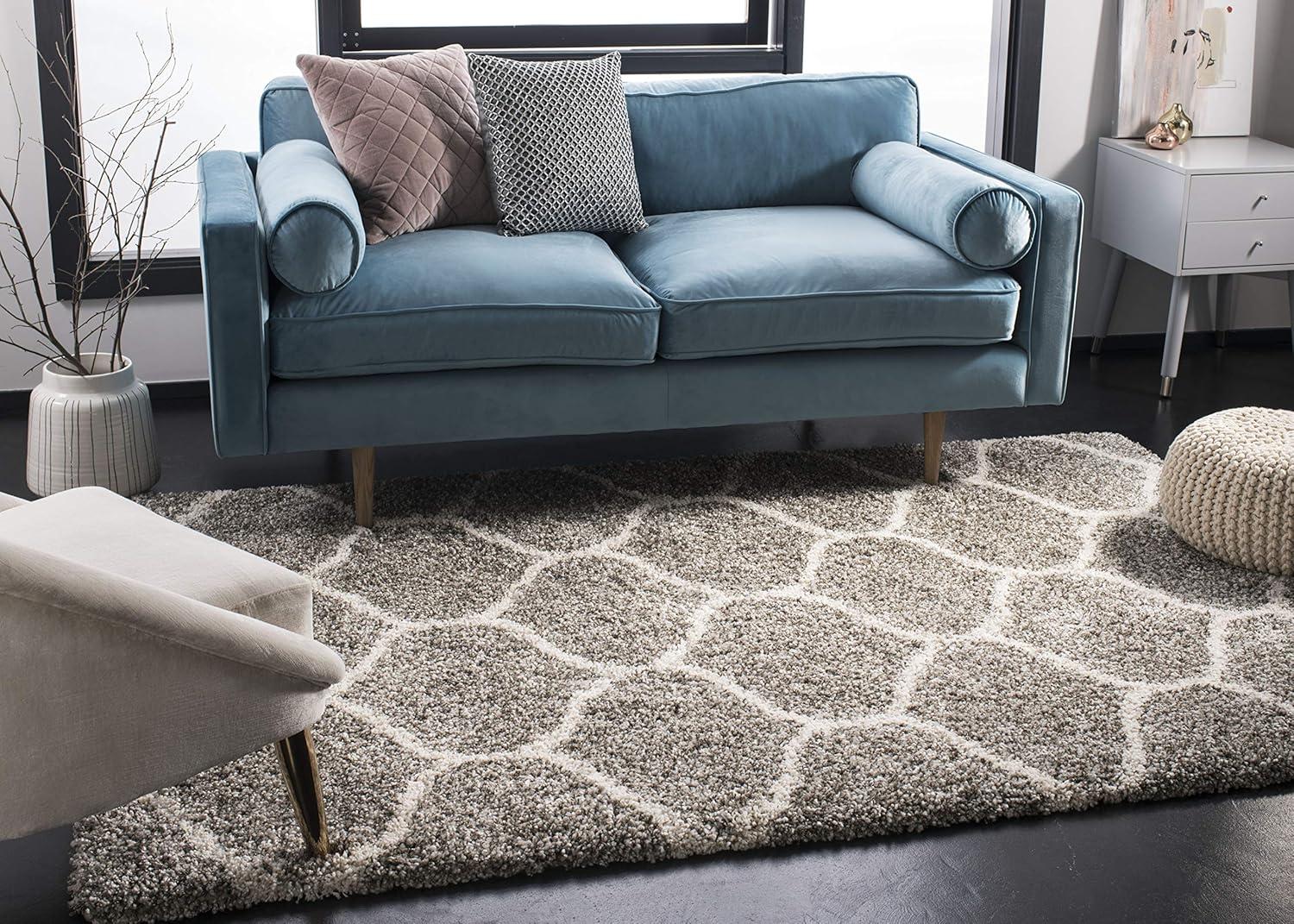 image:imageSAFAVIEH Hudson Shag Collection Area Rug 53 x 76 Grey amp Ivory Moroccan Trellis Design NonShedding amp Easy Care 2inch Thick Ideal for High Traffic Areas in Living Room Bedroom SGH280BGreyIvory