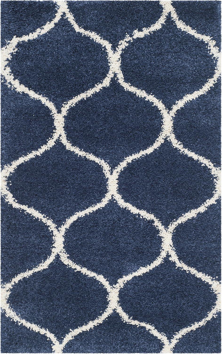 image:imageSAFAVIEH Hudson Shag Collection Area Rug 53 x 76 Grey amp Ivory Moroccan Trellis Design NonShedding amp Easy Care 2inch Thick Ideal for High Traffic Areas in Living Room Bedroom SGH280BNavyIvory