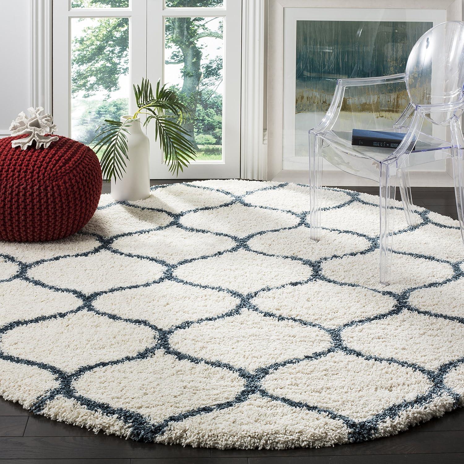 image:imageSAFAVIEH Hudson Shag Collection Area Rug 53 x 76 Grey amp Ivory Moroccan Trellis Design NonShedding amp Easy Care 2inch Thick Ideal for High Traffic Areas in Living Room Bedroom SGH280BIvorySteel Blue