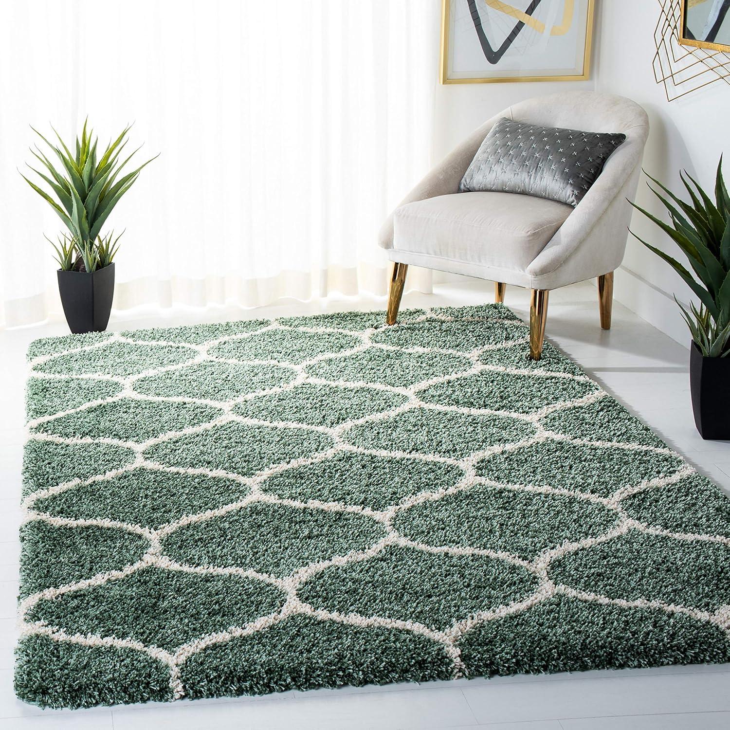 image:imageSAFAVIEH Hudson Shag Collection Area Rug 53 x 76 Grey amp Ivory Moroccan Trellis Design NonShedding amp Easy Care 2inch Thick Ideal for High Traffic Areas in Living Room Bedroom SGH280BLight GreenIvory