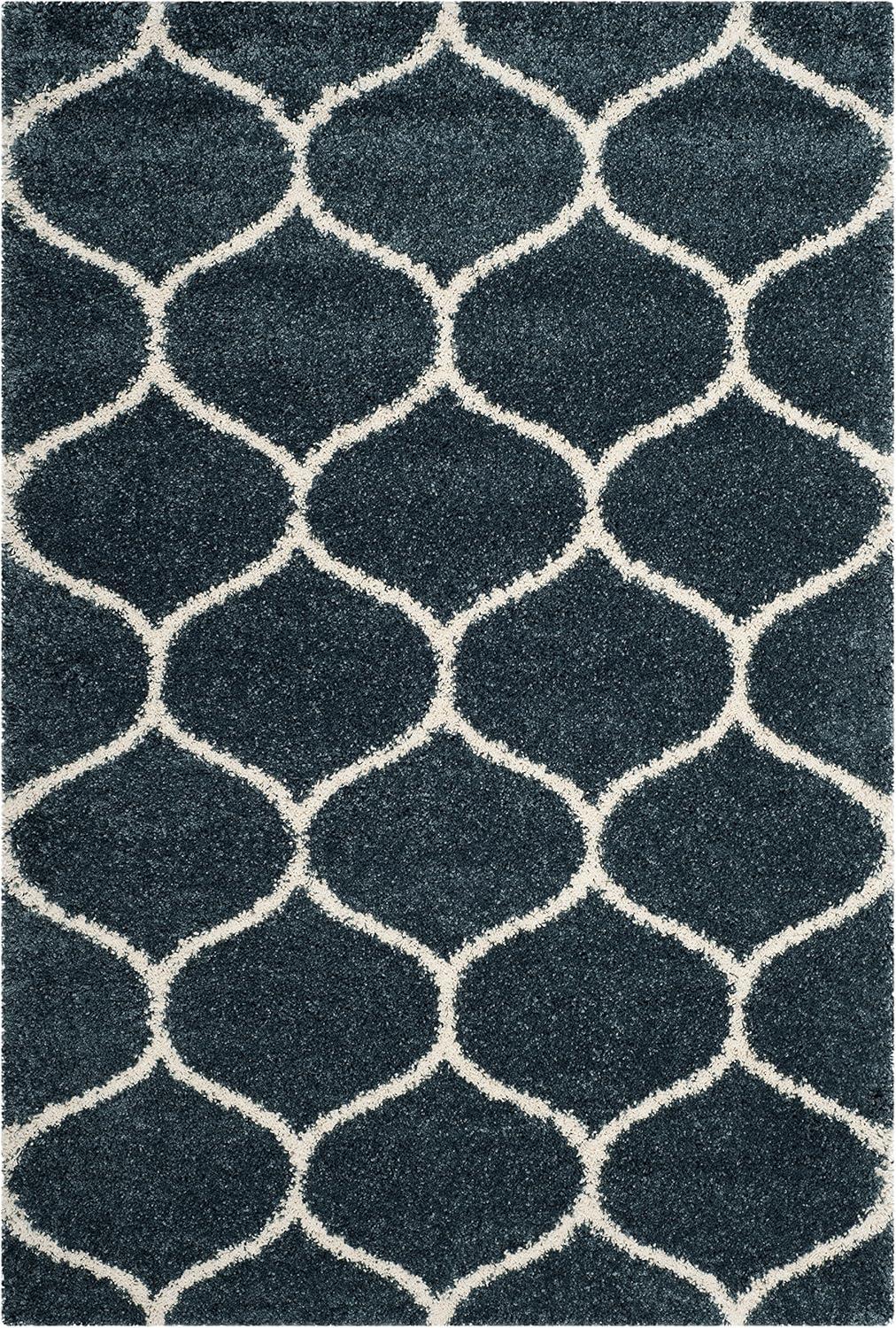 image:imageSAFAVIEH Hudson Shag Collection Area Rug 53 x 76 Grey amp Ivory Moroccan Trellis Design NonShedding amp Easy Care 2inch Thick Ideal for High Traffic Areas in Living Room Bedroom SGH280BSlate BlueIvory