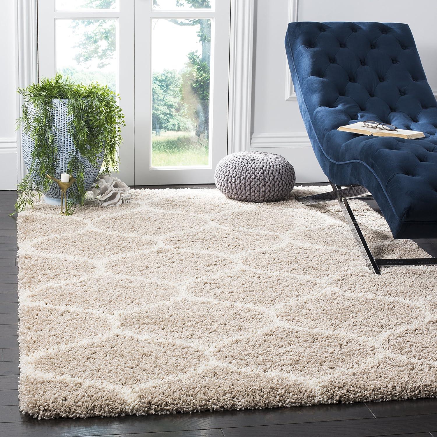 image:imageSAFAVIEH Hudson Shag Collection Area Rug 53 x 76 Grey amp Ivory Moroccan Trellis Design NonShedding amp Easy Care 2inch Thick Ideal for High Traffic Areas in Living Room Bedroom SGH280BBeigeIvory