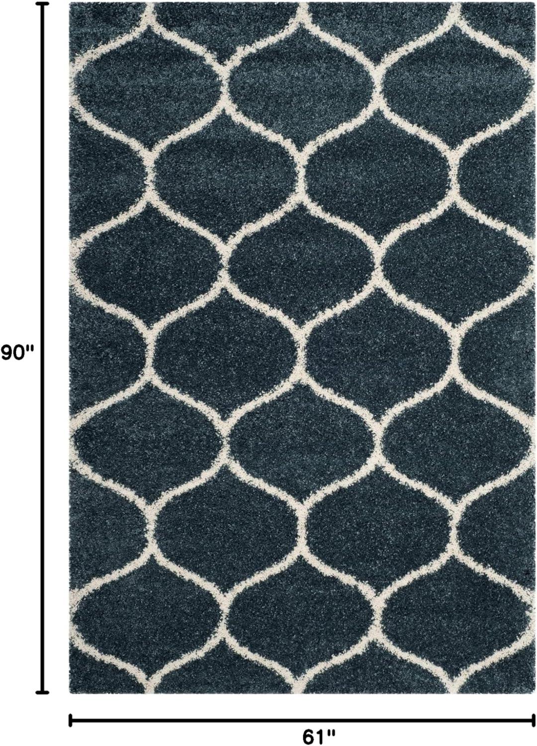image:imageSAFAVIEH Hudson Shag Collection Area Rug 53 x 76 Grey amp Ivory Moroccan Trellis Design NonShedding amp Easy Care 2inch Thick Ideal for High Traffic Areas in Living Room Bedroom SGH280BSlate BlueIvory