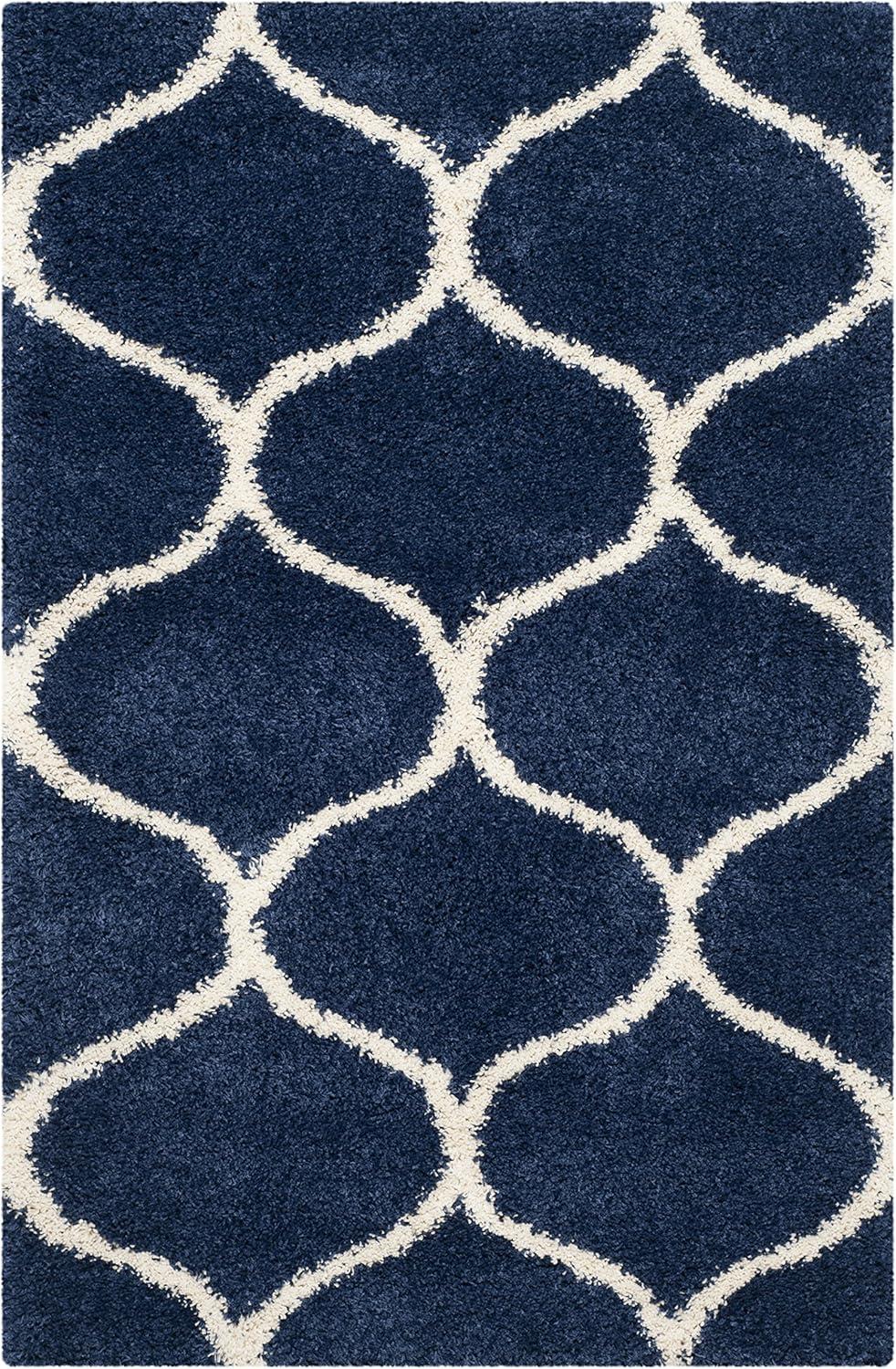 image:imageSAFAVIEH Hudson Shag Collection Area Rug 53 x 76 Grey amp Ivory Moroccan Trellis Design NonShedding amp Easy Care 2inch Thick Ideal for High Traffic Areas in Living Room Bedroom SGH280BNavyIvory