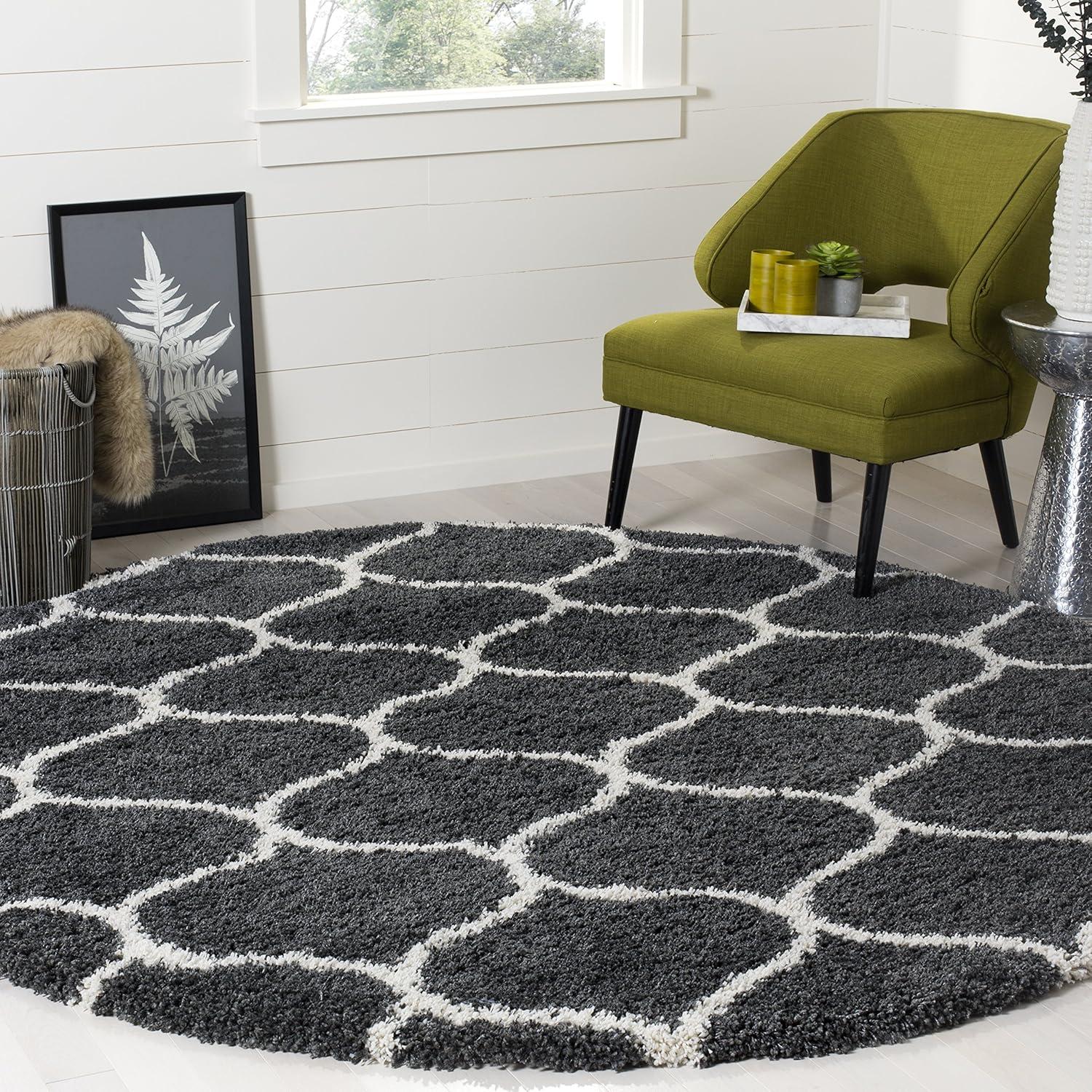 image:imageSAFAVIEH Hudson Shag Collection Area Rug 53 x 76 Grey amp Ivory Moroccan Trellis Design NonShedding amp Easy Care 2inch Thick Ideal for High Traffic Areas in Living Room Bedroom SGH280BDark GreyIvory