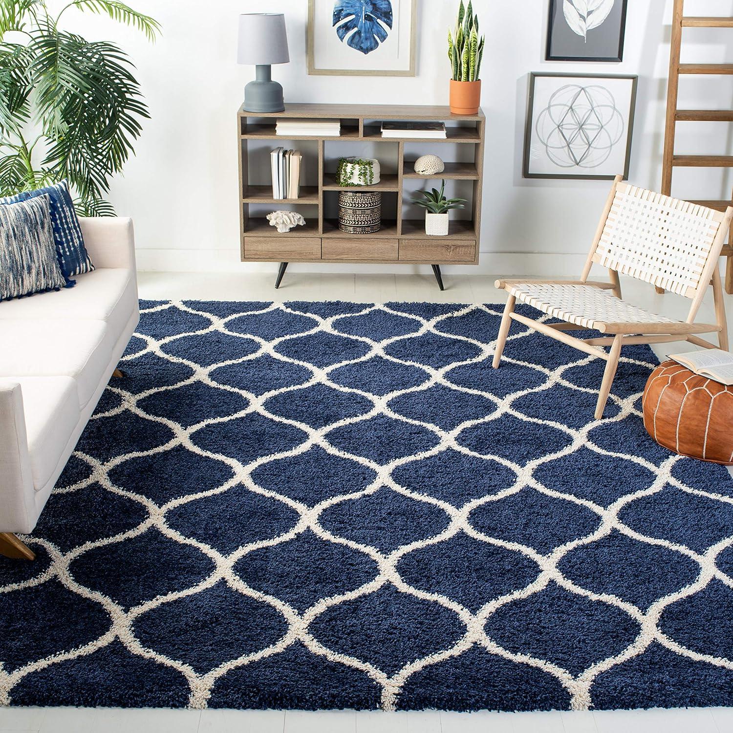 image:imageSAFAVIEH Hudson Shag Collection Area Rug 53 x 76 Grey amp Ivory Moroccan Trellis Design NonShedding amp Easy Care 2inch Thick Ideal for High Traffic Areas in Living Room Bedroom SGH280BNavyIvory