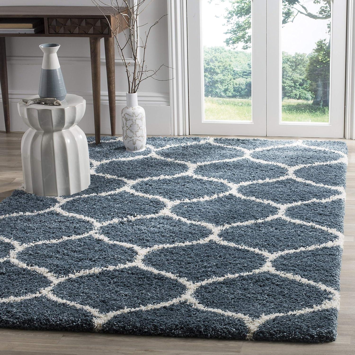 image:imageSAFAVIEH Hudson Shag Collection Area Rug 53 x 76 Grey amp Ivory Moroccan Trellis Design NonShedding amp Easy Care 2inch Thick Ideal for High Traffic Areas in Living Room Bedroom SGH280BSlate BlueIvory
