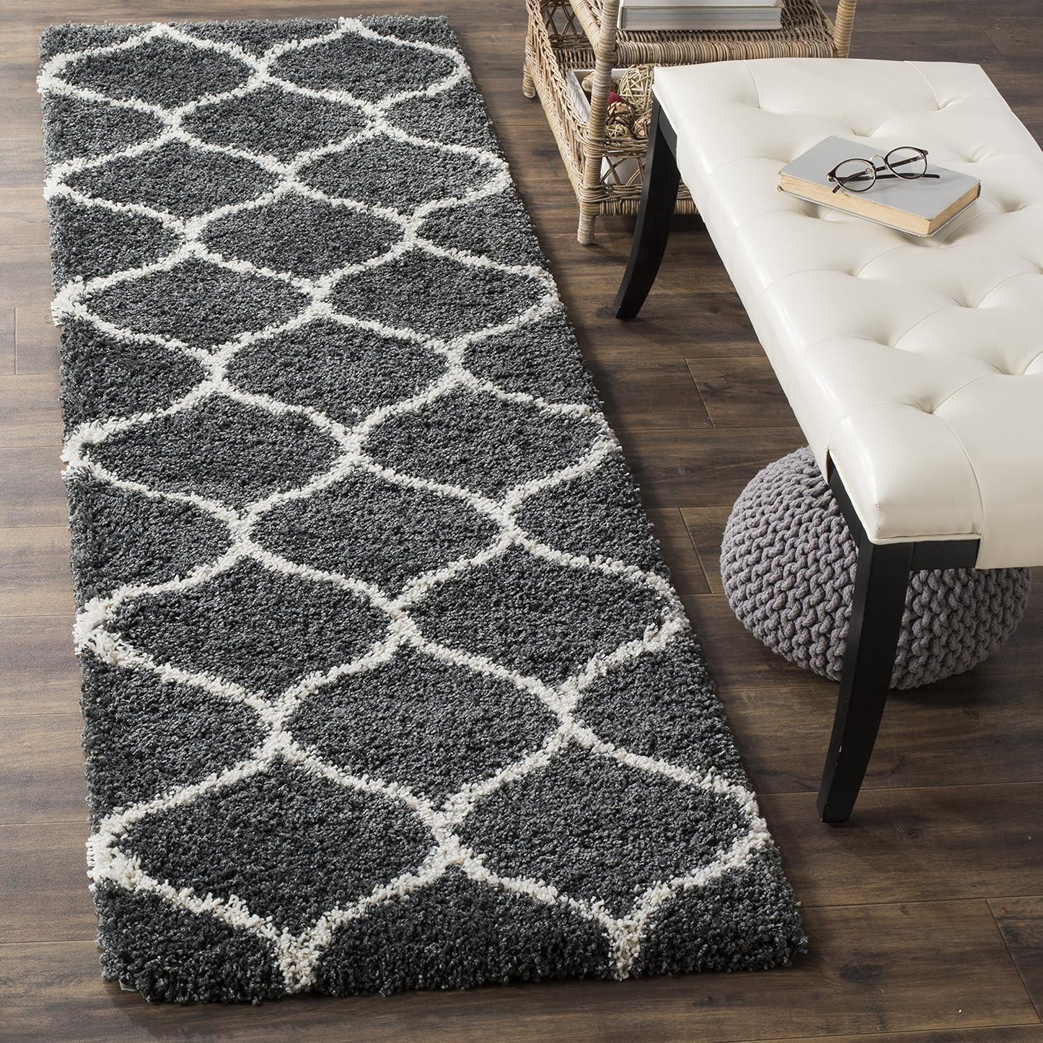 image:imageSAFAVIEH Hudson Shag Collection Area Rug 53 x 76 Grey amp Ivory Moroccan Trellis Design NonShedding amp Easy Care 2inch Thick Ideal for High Traffic Areas in Living Room Bedroom SGH280BDark GreyIvory