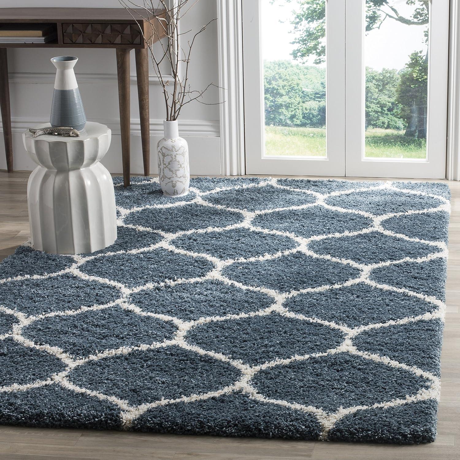 image:imageSAFAVIEH Hudson Shag Collection Area Rug 53 x 76 Grey amp Ivory Moroccan Trellis Design NonShedding amp Easy Care 2inch Thick Ideal for High Traffic Areas in Living Room Bedroom SGH280BSlate BlueIvory