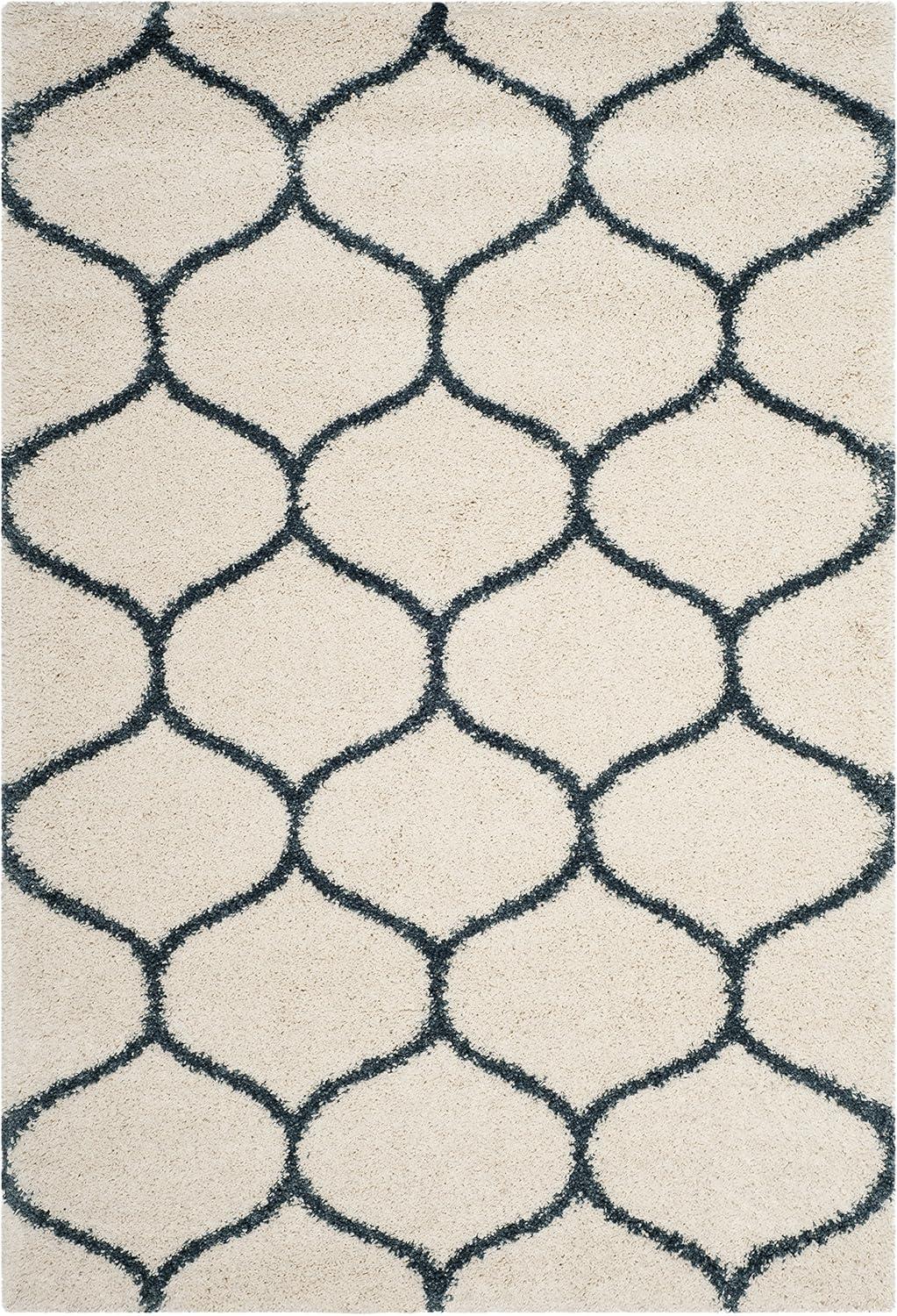 image:imageSAFAVIEH Hudson Shag Collection Area Rug 53 x 76 Grey amp Ivory Moroccan Trellis Design NonShedding amp Easy Care 2inch Thick Ideal for High Traffic Areas in Living Room Bedroom SGH280BIvorySteel Blue